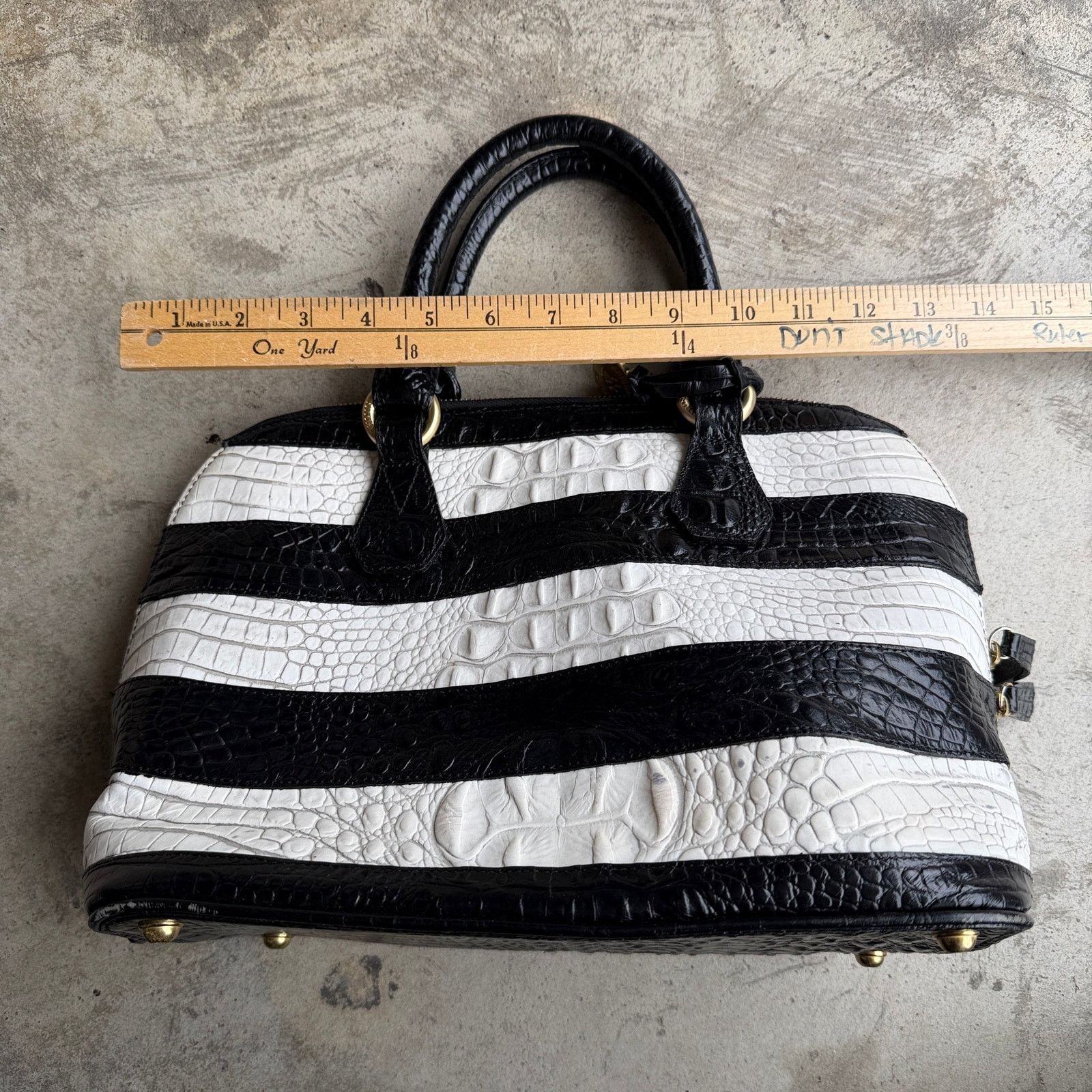 BRAHMIN Rare Brahmin stripes Croc Embossed Leather Satchel Bag purse Size ONE SIZE - 8 Thumbnail