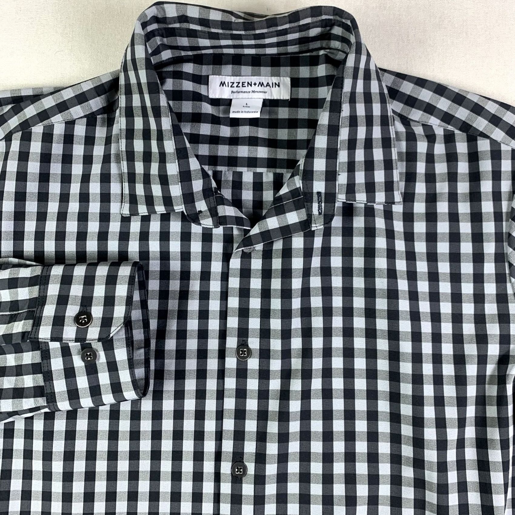 Mizzen+Main Mizzen+Main Mens Large Classic Fit Performance Shirt Gray Gingham Button-Up Long Sleeve Size US L / EU 52-54 / 3 - 2 Thumbnail