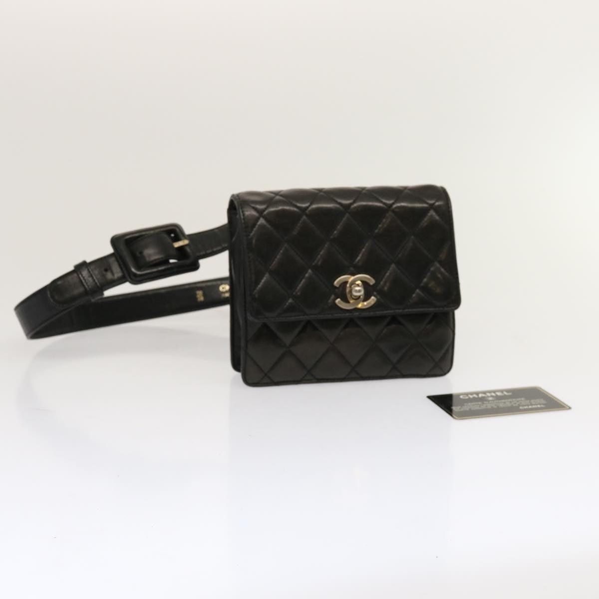 Chanel CHANEL Matelasse Turn Lock Waist Bag Lamb Skin Black CC Size ONE SIZE - 12 Thumbnail