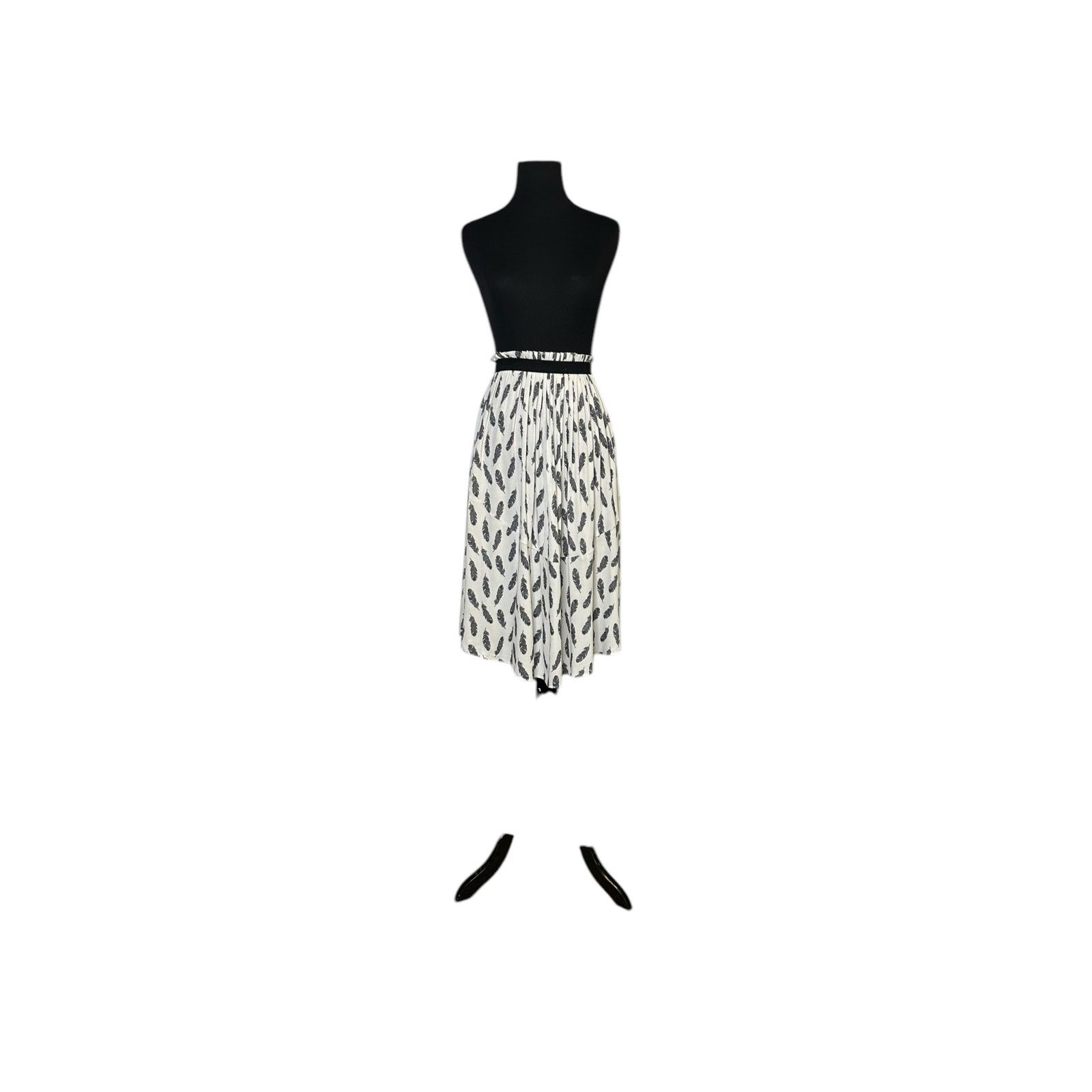 H&M H&M cream black leaves print pleated midi skirt size 4 Size 27" / US 4 / IT 40 - 7 Thumbnail