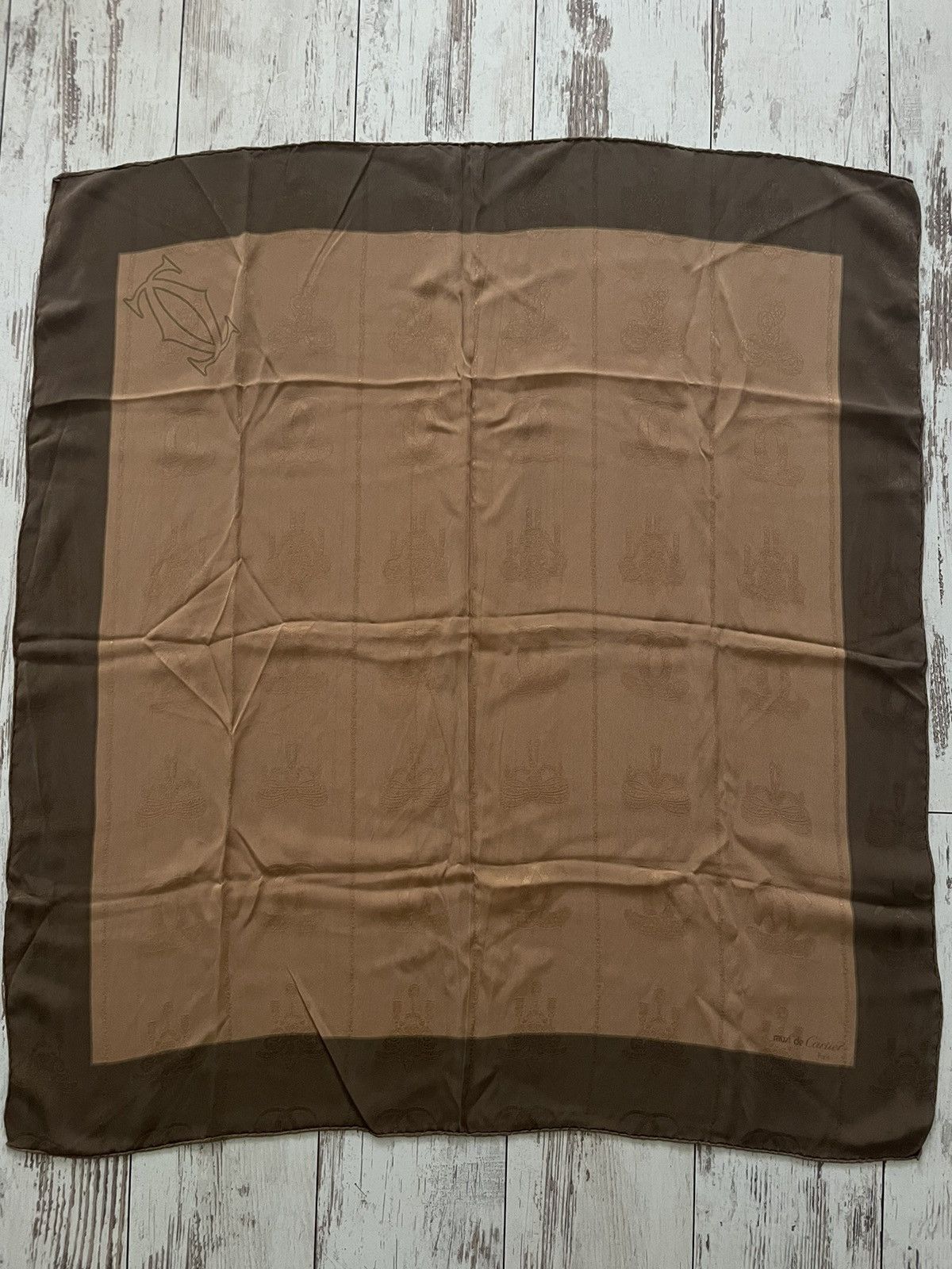 image of 90’S Cartier Silk Handkerchief in Camel, Women's