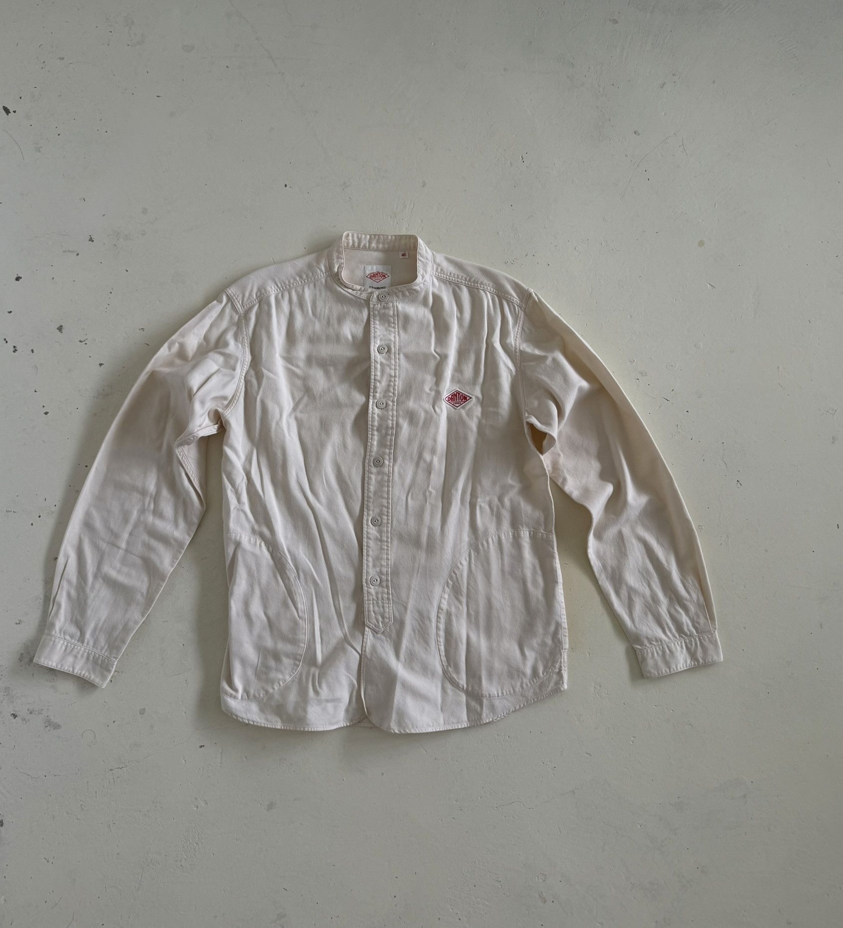 Danton Danton Band Collar Buttercream Cotton Flannel Shirt 40 Size US M / EU 48-50 / 2 - 1 Thumbnail
