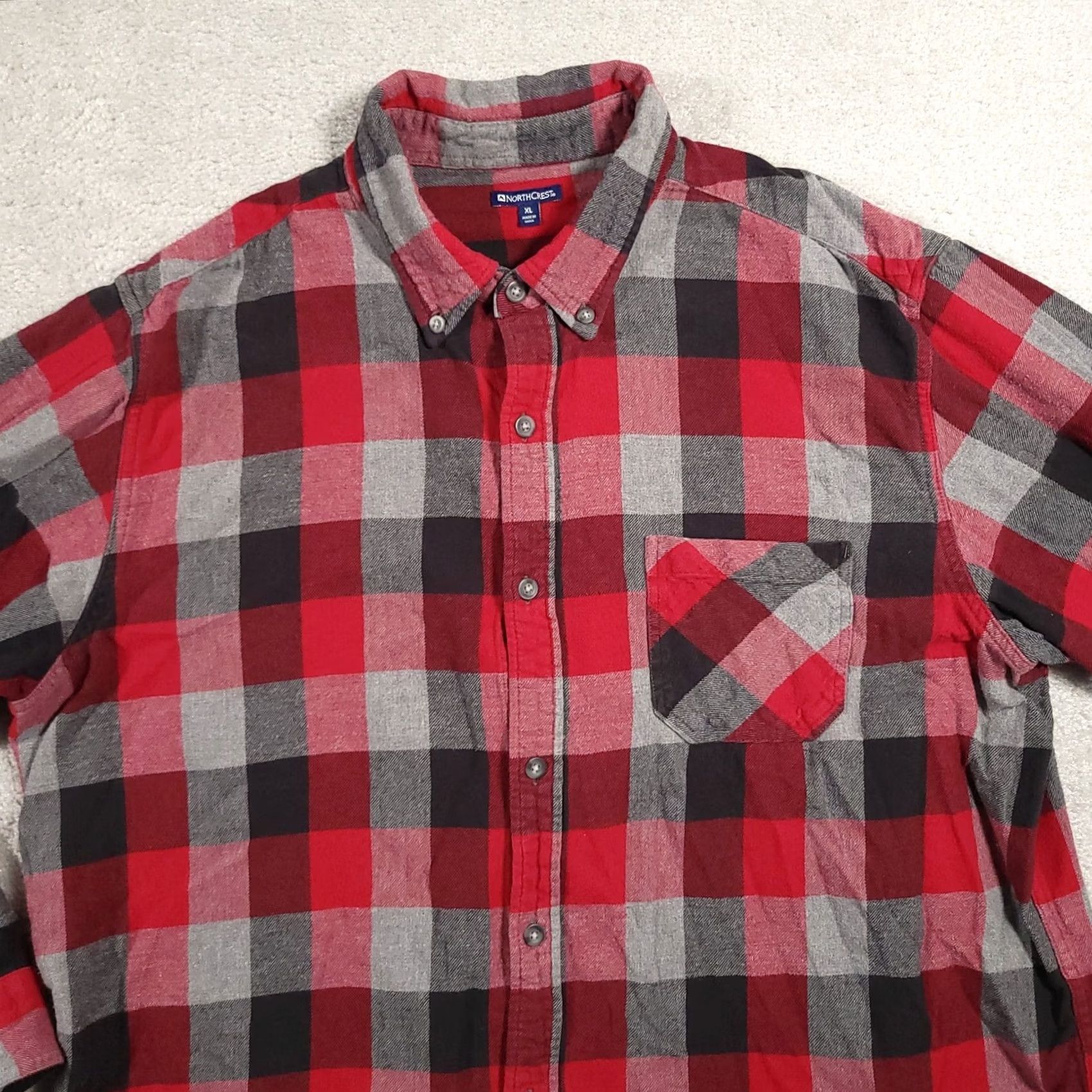FRED VINTAGE Northcrest Flannel Shirt Mens XL Red Black Gray Pocket Button Down Long Sleeve 90s Classic Outdoor Mens Size US XL / EU 56 / 4 - 3 Thumbnail