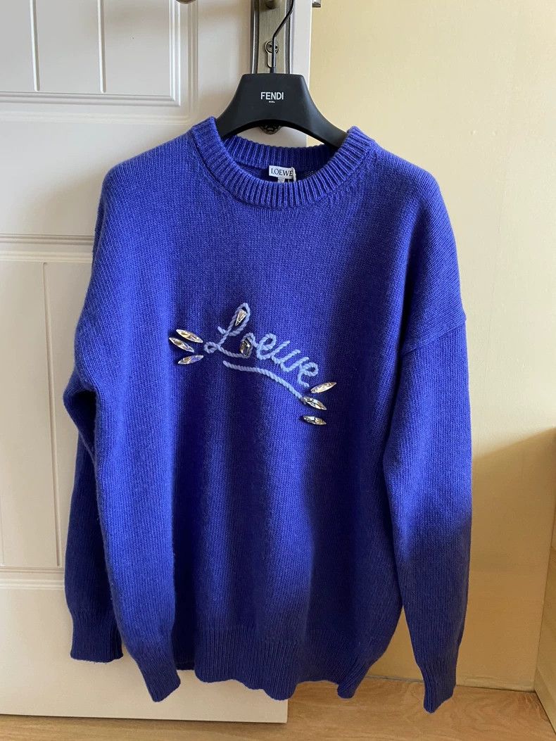 Loewe Loewe Blue Knit Sweater with Rhinestone Logo - dmc Size US XS / EU 42 / 0 - 1 Thumbnail