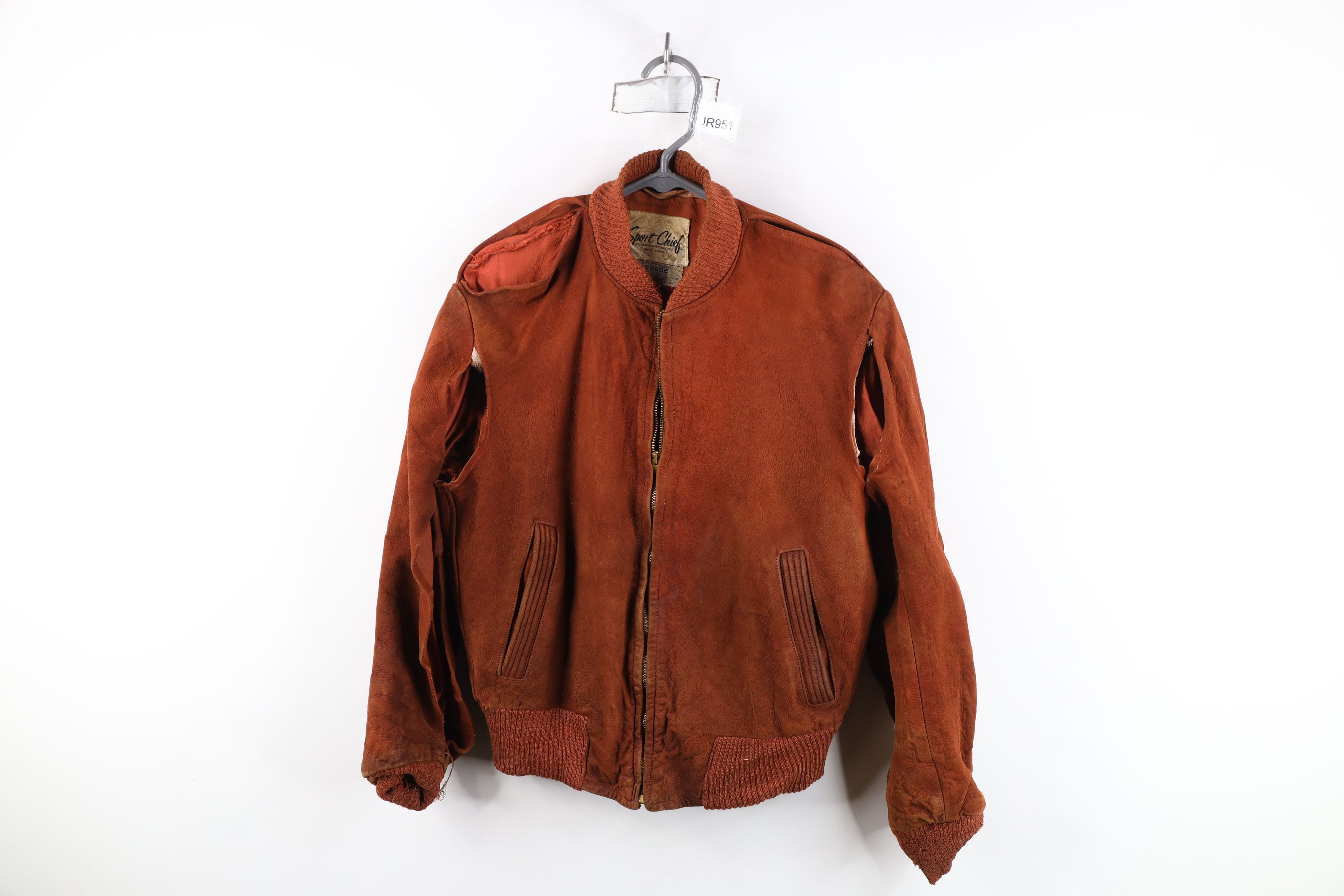 Vintage AS IS Vintage 50s Leather Bomber Jacket Burnt Orange USA Size US XXL / EU 58 / 5 - 1 Thumbnail