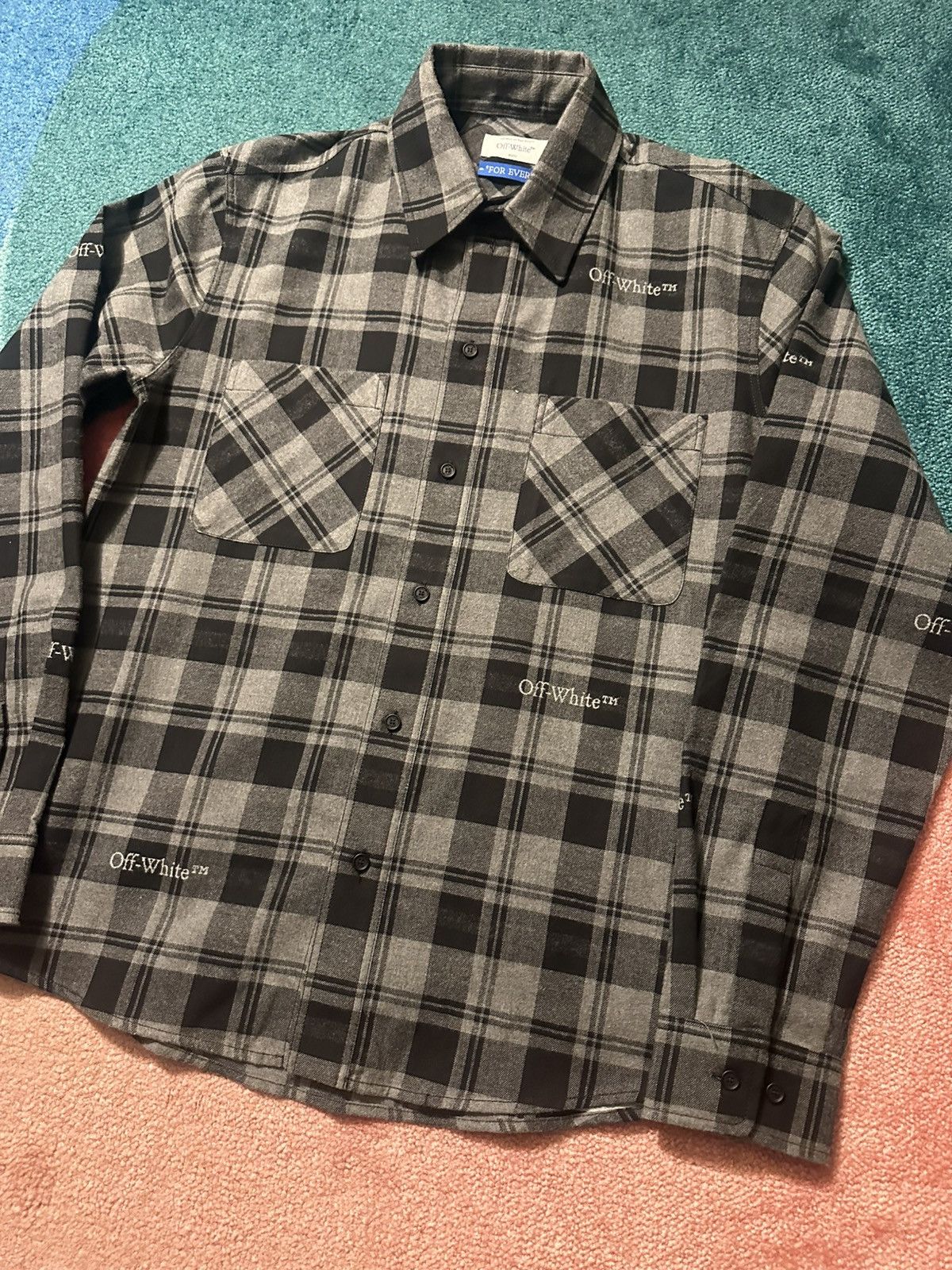 Off-White Off White Logo Embroidered Check Cotton Shirt Flannel Size US S / EU 44-46 / 1 - 2 Thumbnail