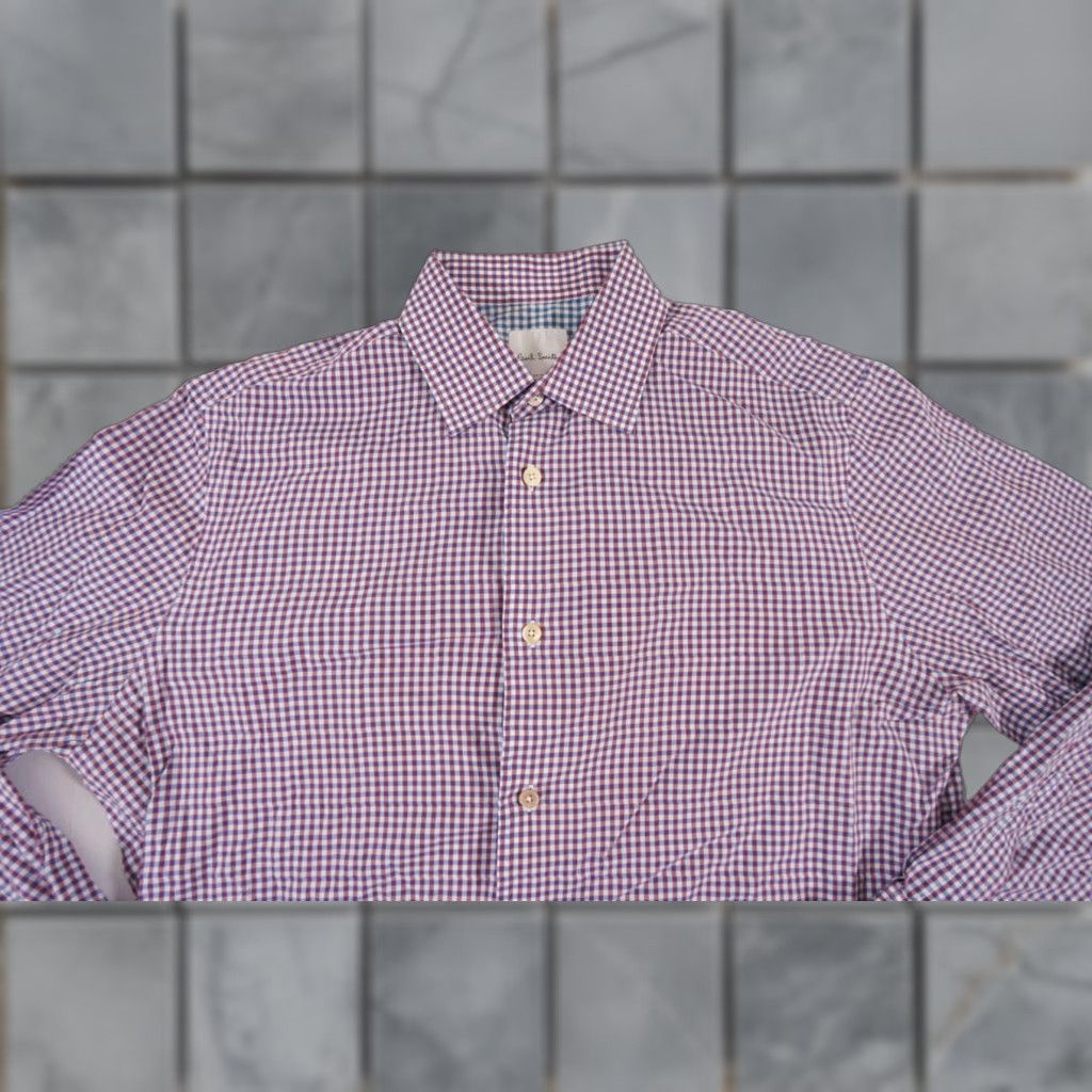 Paul Smith Paul Smith Shirt Mens 15.5" Purple Button Up Long Sleeve Gingham Check Business Shirt Mens Regular L Purple Check Size US L / EU 52-54 / 3 - 1 Thumbnail