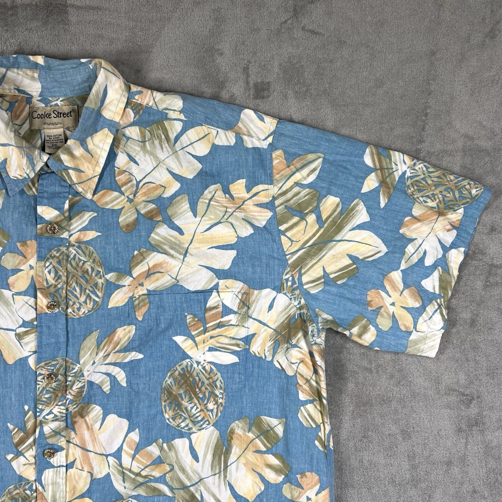 Vintage Cooke Street Hawaiian Button-Up Shirt Mens 2XL Floral Pineapple Pattern Blue Short Sleeve Casual Party/Cocktail Travel Mens Size US XXL / EU 58 / 5 - 4 Thumbnail