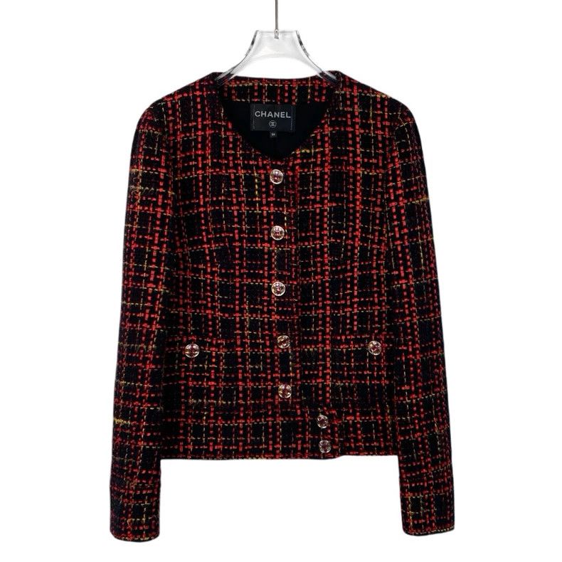 Chanel Red and Black Chanel Round Neck Jacket-dmc Size US XXS / EU 40 - 1 Thumbnail