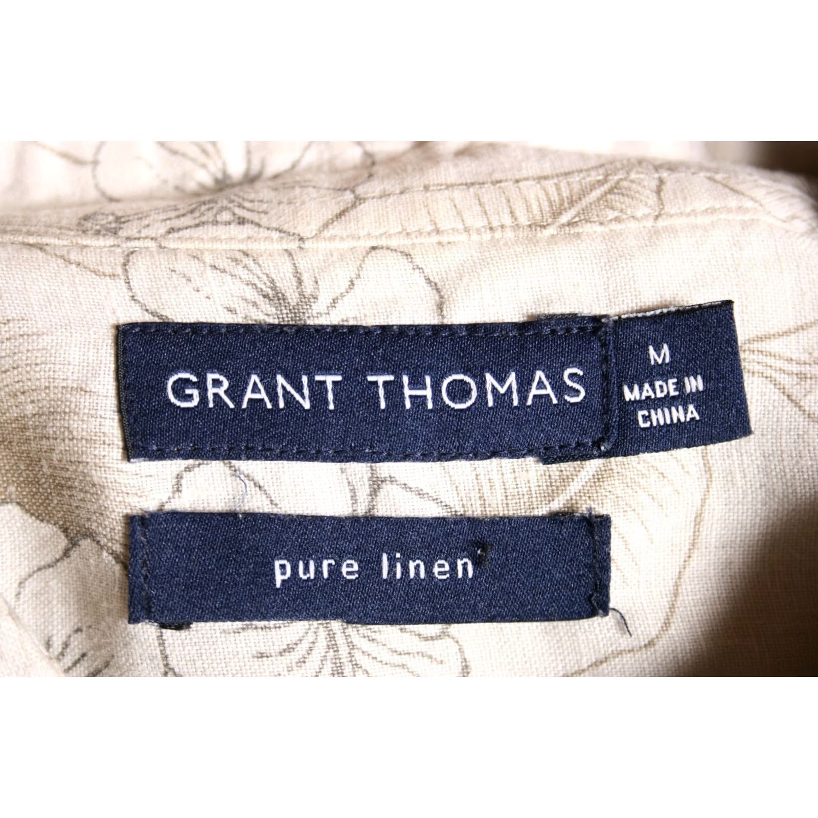 Vintage Grant Thomas Beige Floral 100% Linen Hawaiian Beach Camp Shirt Sz. M (Fits L) Men Short Sleeve Button-Up Size US M / EU 48-50 / 2 - 5 Thumbnail