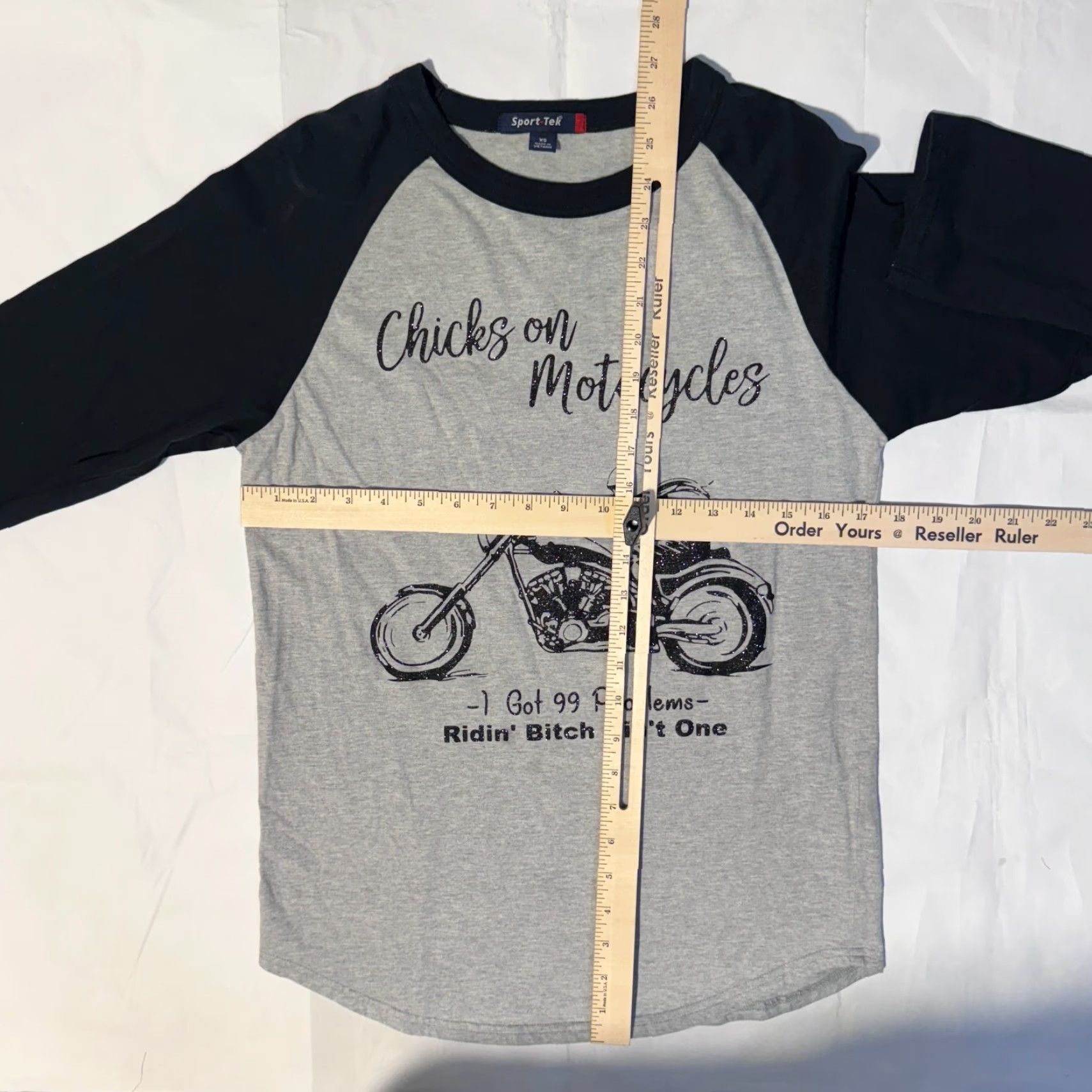 Vintage Chicks On motorcycles I Got 99 Problems Ridin' B**ch Aint One Biker Tshirt XS Women Gray 3/4 Sleeve Logo Sport-Tek Regular Size XS / US 0-2 / IT 36-38 - 3 Thumbnail