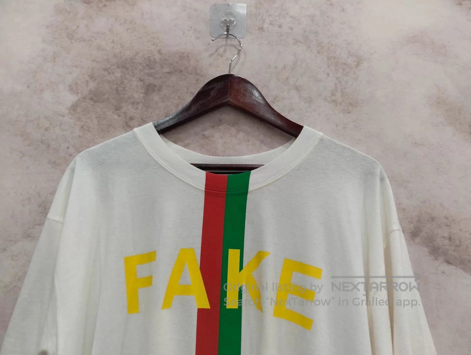 Gucci White Short Sleeve Shirt with Yellow 'FAKE' and Stripes. Size US XL / EU 56 / 4 - 3 Thumbnail