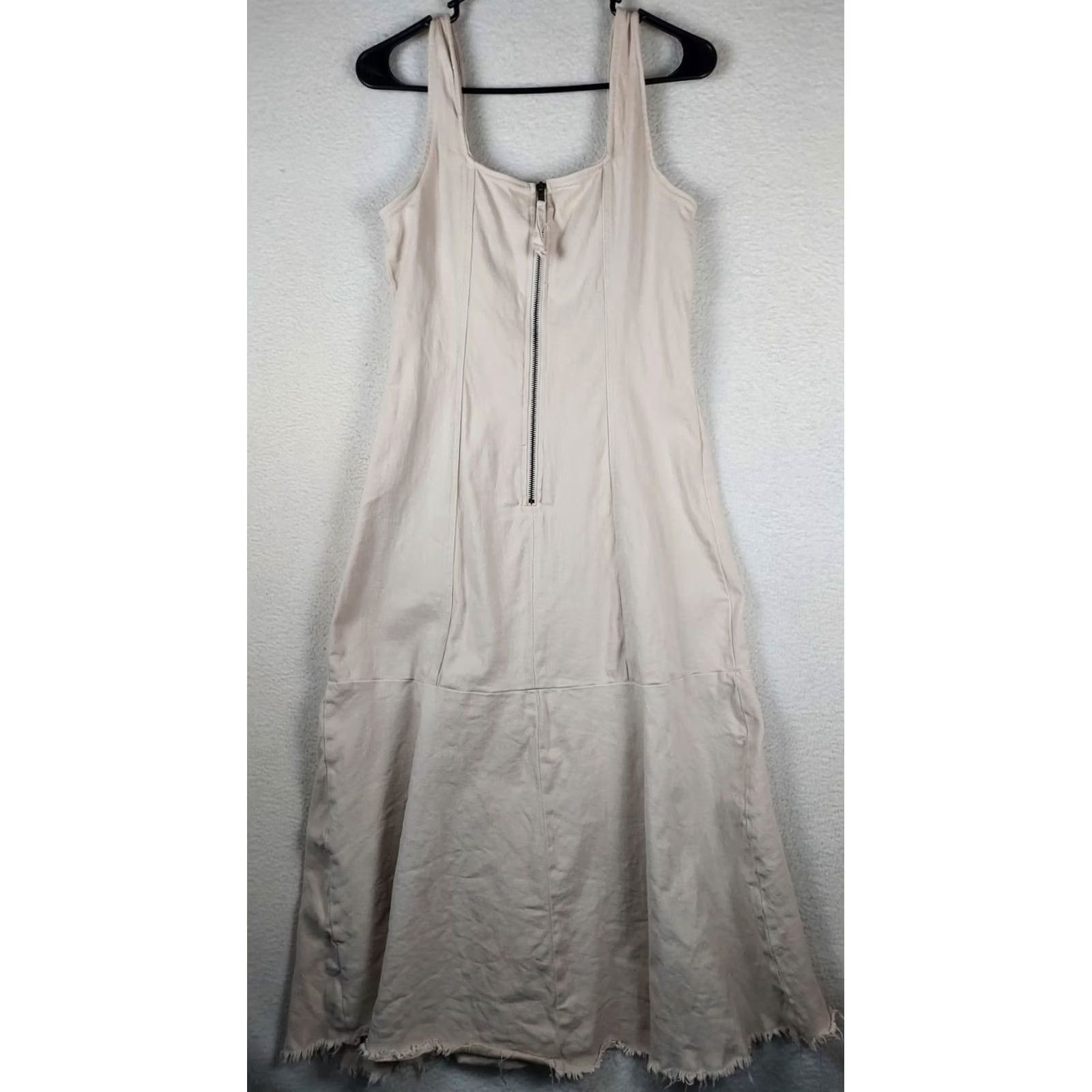Anthropologie Anthropologie En Saison Dress Womens L Cream Sleeveless Fit & Flare Raw Hem Knee Length Size L / US 10 / IT 46 - 2 Thumbnail