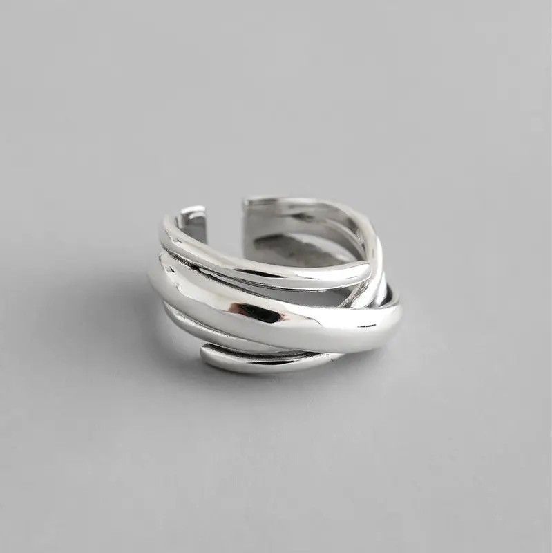 Jewelry × Vintage Exaggerated Personality 925 Sterling Silver Geometric Rings Size ONE SIZE - 1 Thumbnail