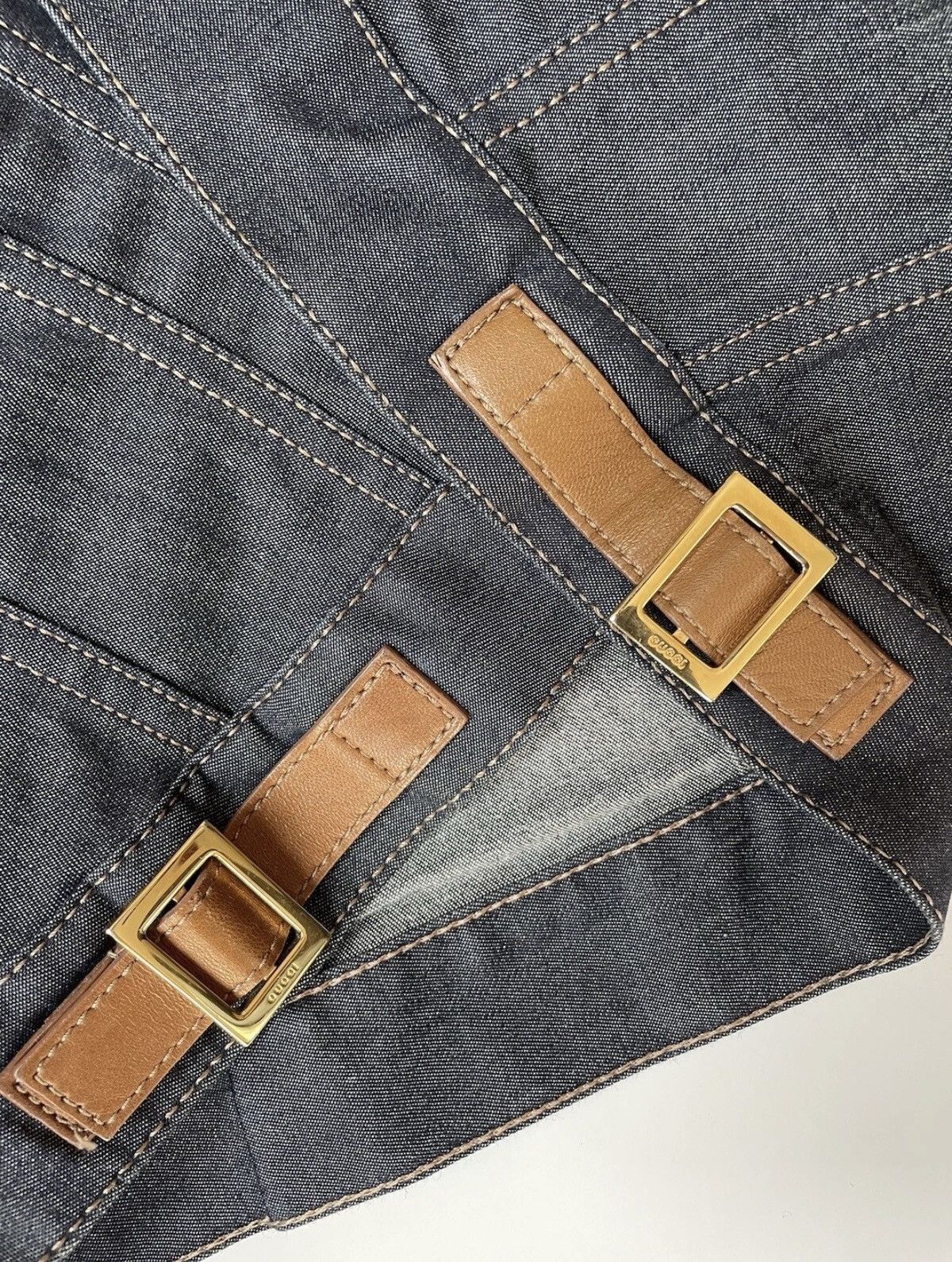Gucci GUCCI Tom Ford FW 2000 Dark Blue Denim Leather Buckle Jacket Size S / US 4 / IT 40 - 12 Thumbnail