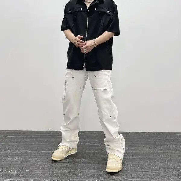 Jean Zipper Split Flare White Cargo Pants Size US 32 / EU 48 - 1 Thumbnail