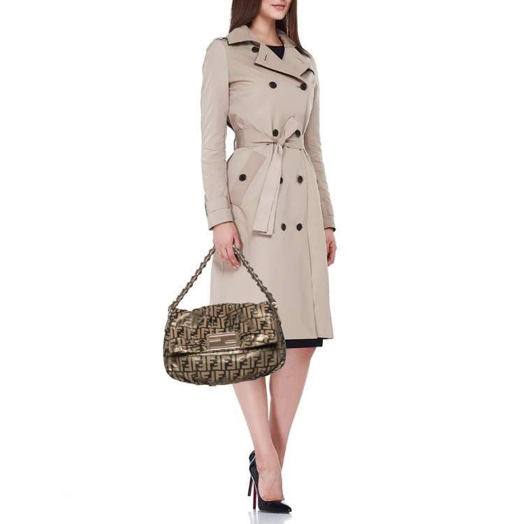 Fendi FENDI Gold/Black Zucca Print Canvas Mia Flap Bag Size ONE SIZE - 4 Thumbnail