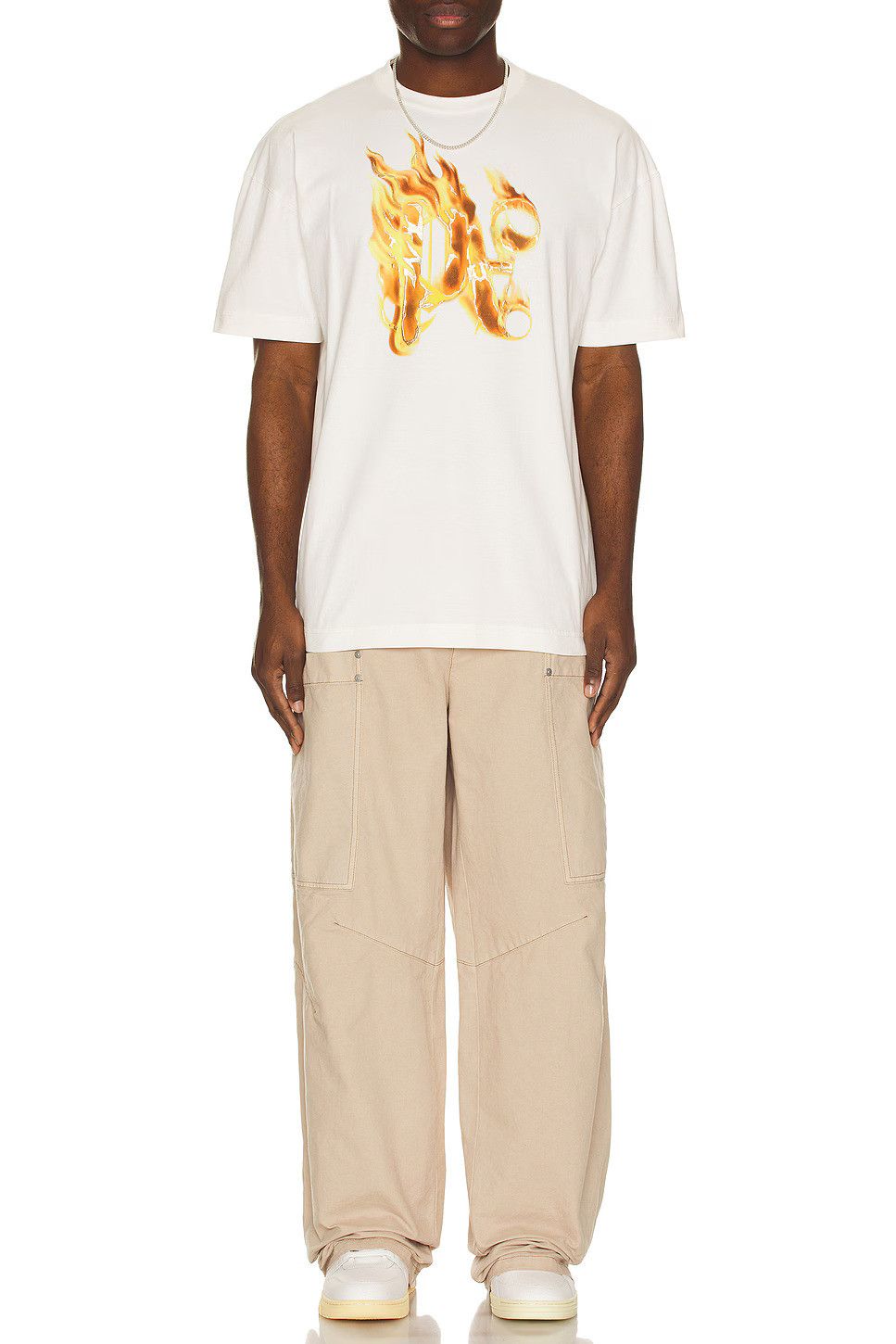 Palm Angels Palm Angels Burning Monogram Tee Off White Gold Flame Size US XL / EU 56 / 4 - 5 Thumbnail