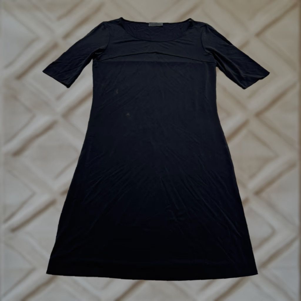 Vintage Kathleen Madden Midi Shift Dress Womens Small Black Short Sleeve Round Neck Work Size 28" / US 6 / IT 42 - 1 Thumbnail