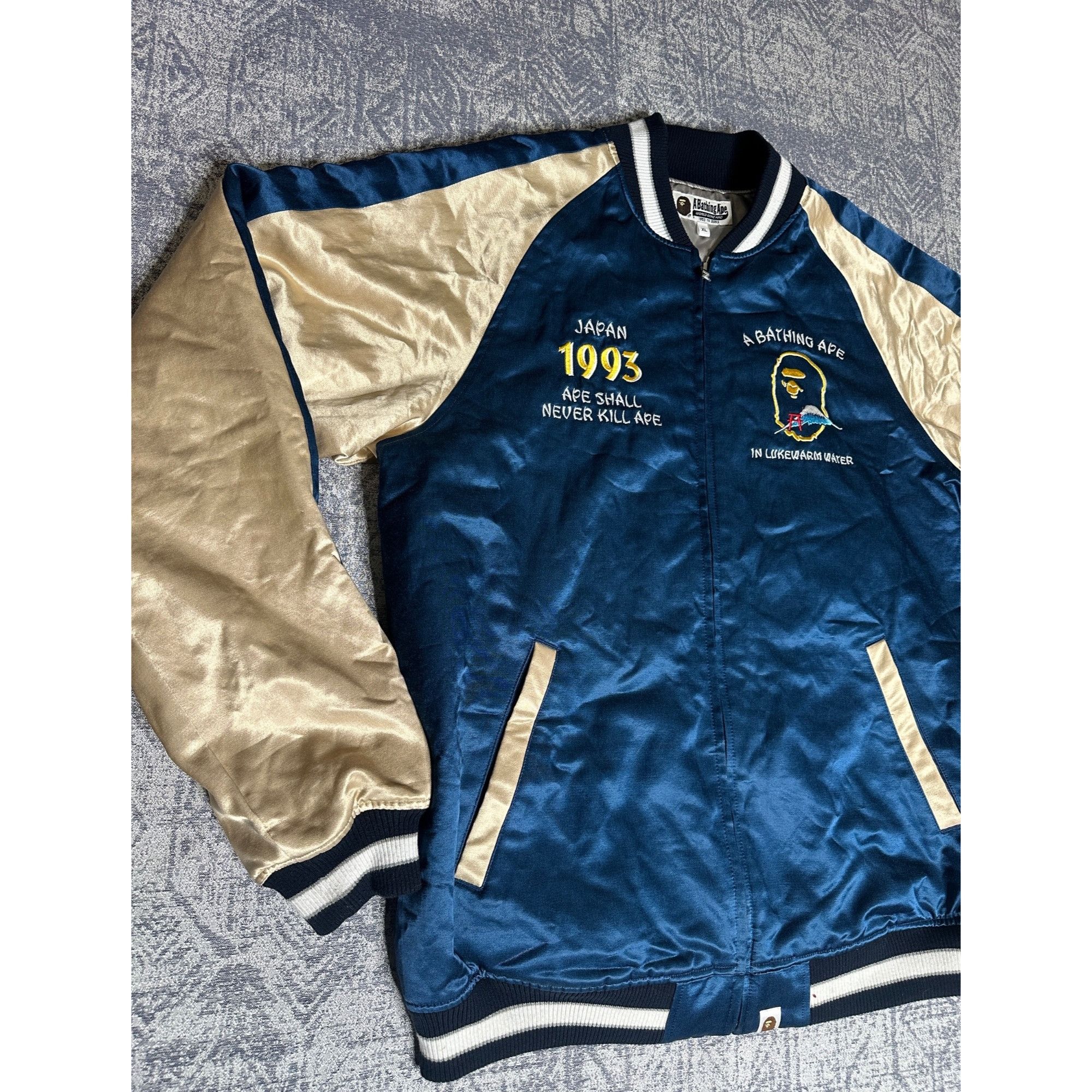 Bape A BATHING APE Japan Souvenir Varsity Bomber Jacket Size US XL / EU 56 / 4 - 2 Thumbnail