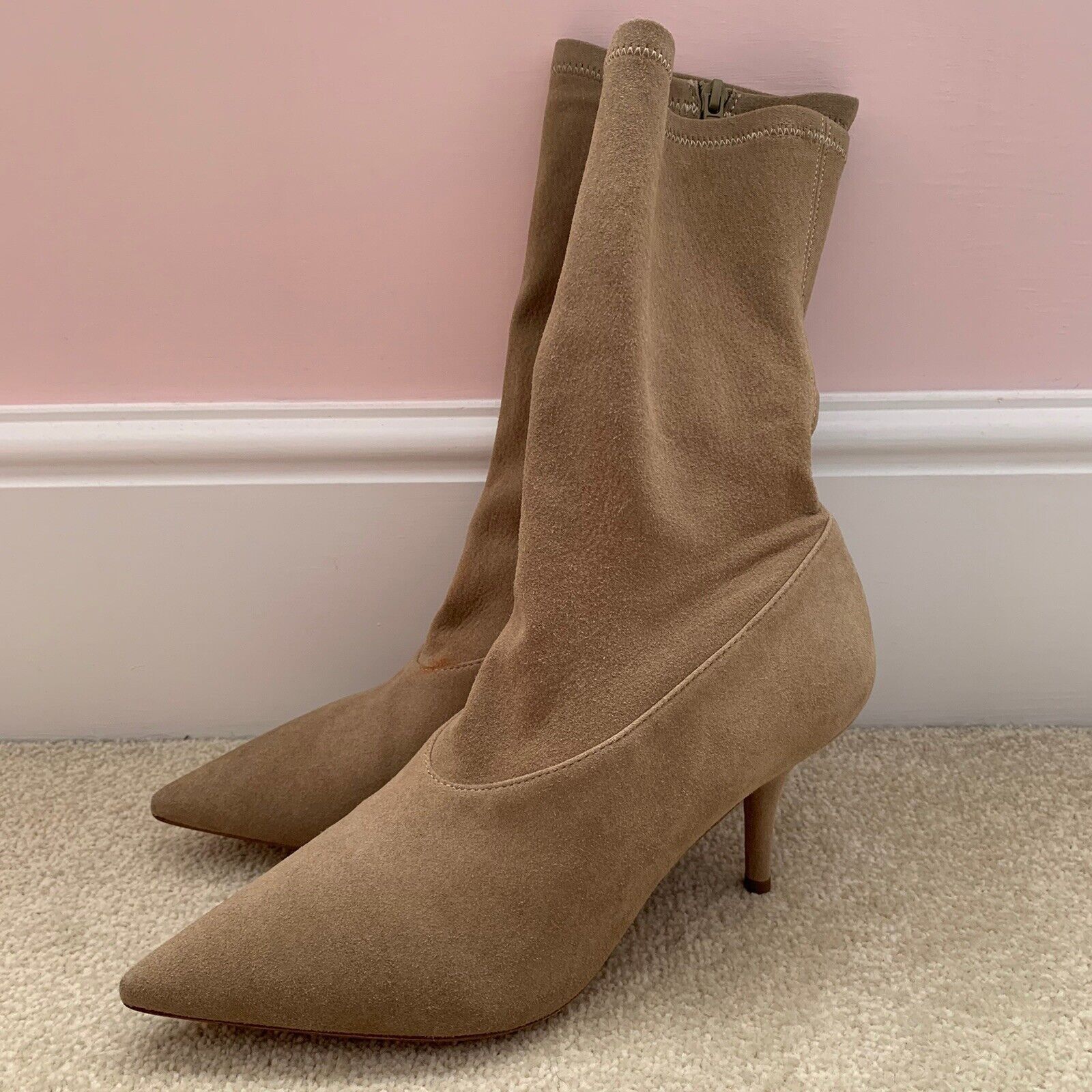 image of Yeezy Season Yeezy Tan Brown Sand Sock Heel Shoes Boots, Women's (Size 10)