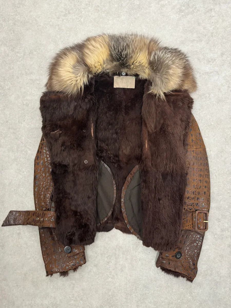 Iceberg 2000s Iceberg Fur Collar Crocodile Embossed Brown Leather Buttoned Jacket Size S / US 4 / IT 40 - 4 Thumbnail