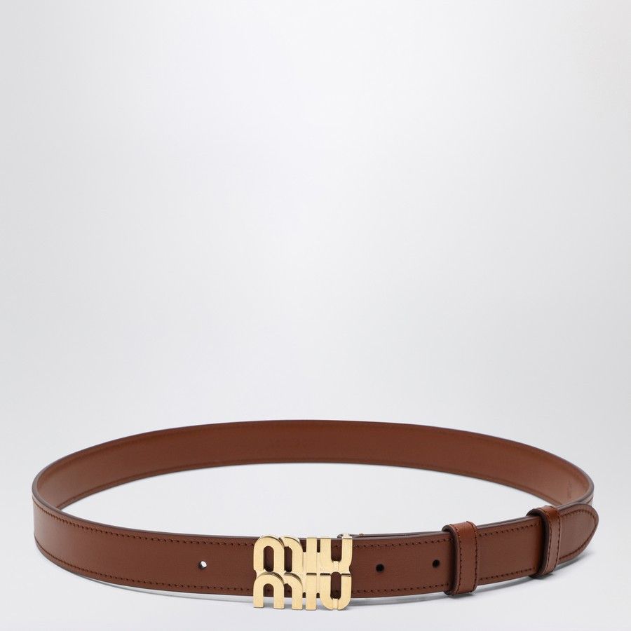 Miu Miu o1d2blof0924 Size: 90 EU / Logo Leather Belt In Brown Size ONE SIZE - 1 Thumbnail