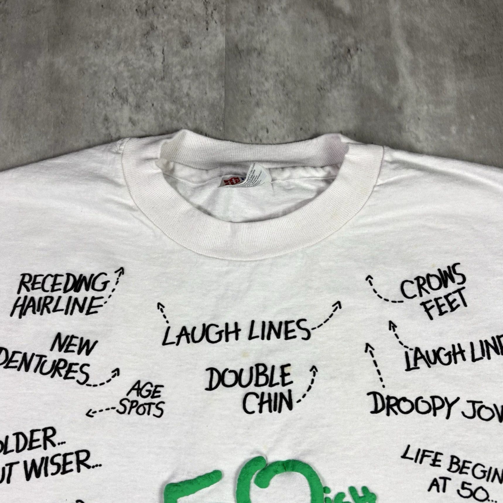 Hanes VINTAGE 50th Birthday Funny Humor Comedy T Shirt Quote Text XL 90s Hanes White Cotton Short Sleeve Crew Neck Men Mens Shirts T-Shirt Size XL Size US XL / EU 56 / 4 - 6 Thumbnail