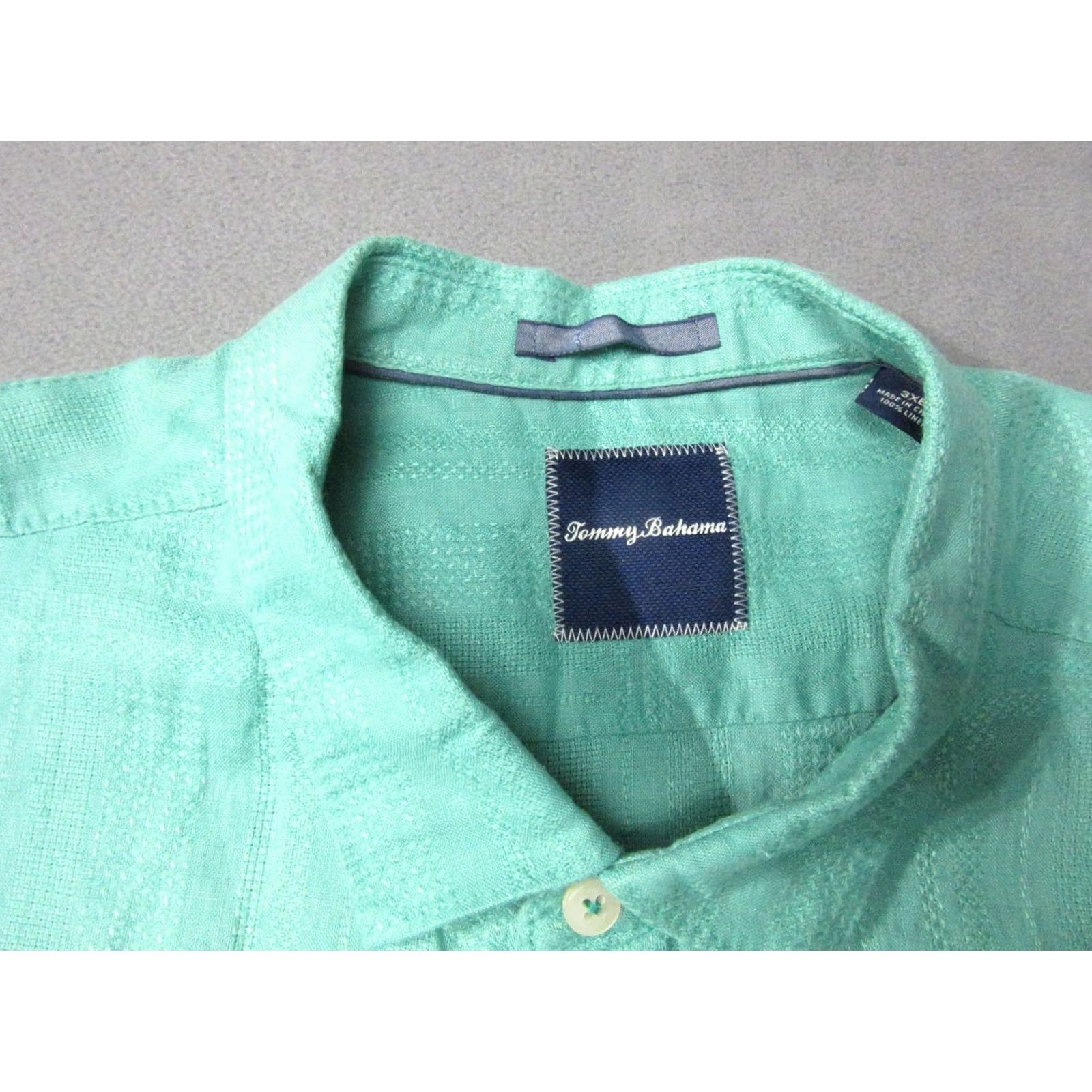 Tommy Bahama VINTAGE Tommy Bahama Shirt Mens 3XL Turquoise Green Linen Short Sleeve Button-Up Beach Tropical Summer 62" Chest Pockets Mens Size US XXL / EU 58 / 5 - 2 Thumbnail