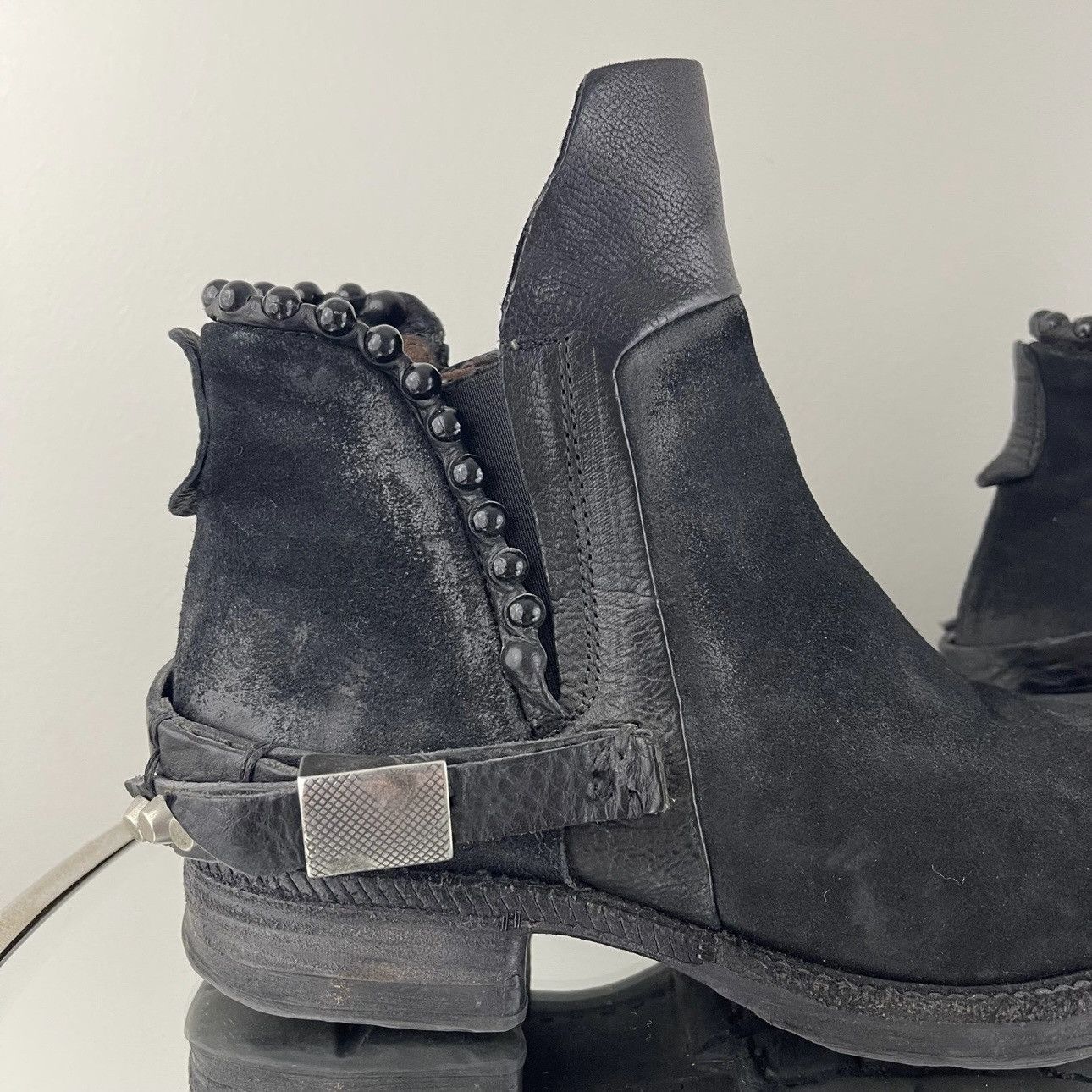 A.S.98 A.S.98 Black Nubuck Suede Airstep Biker Stud Ankle Booties Size US 7 / IT 37 - 4 Thumbnail