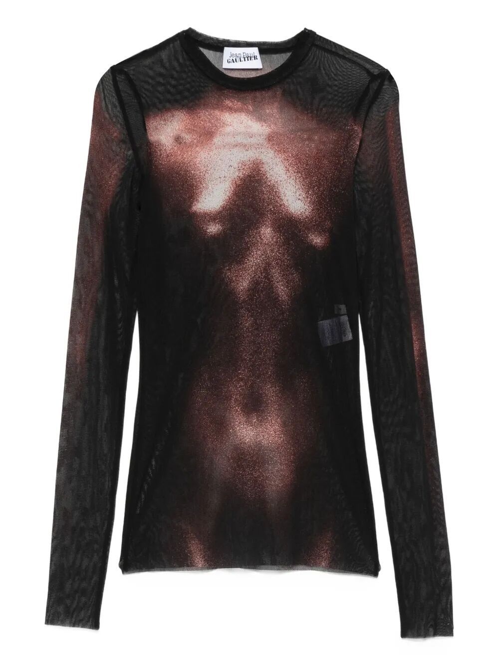 MESH CREW NECK TOP WITH LONG SLEEVES PRINTED 