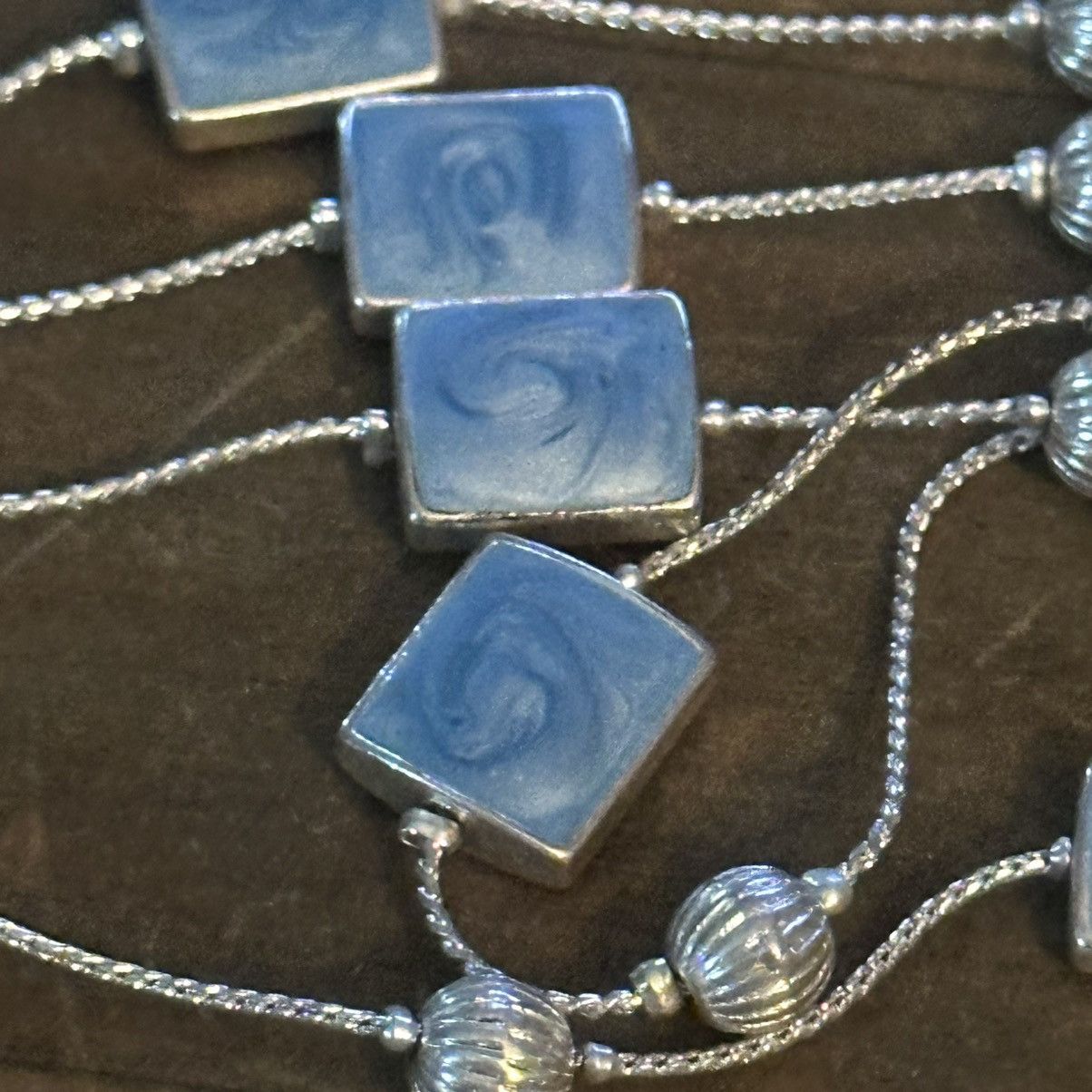 Other Long silver tone double layered station blue tiles necklace Size ONE SIZE - 3 Thumbnail