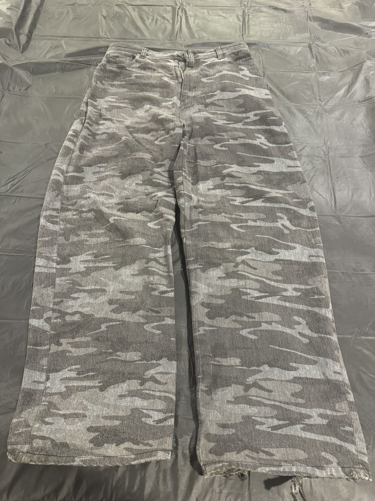 image of Balenciaga- Grey Camo Wide Leg Jeans, Men's (Size 32)