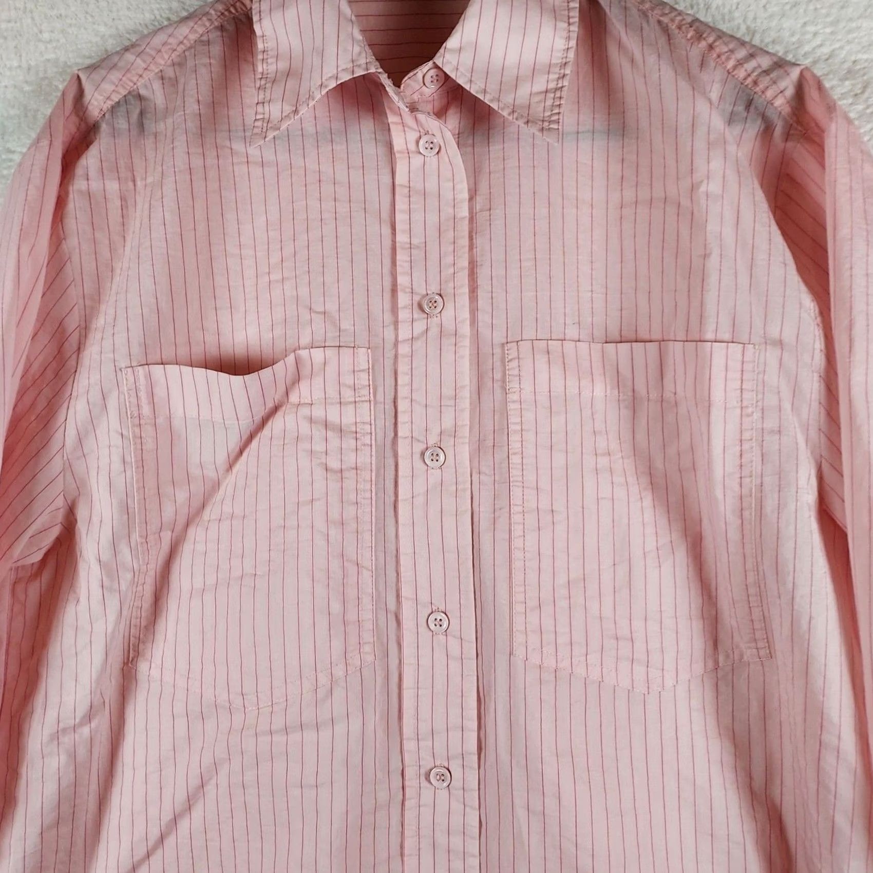 Zara VINTAGE? No — Zara Shirt Women’s Button Down Small Pink Red Stripe Long Sleeve Relaxed Fit Size S / US 4 / IT 40 - 2 Thumbnail