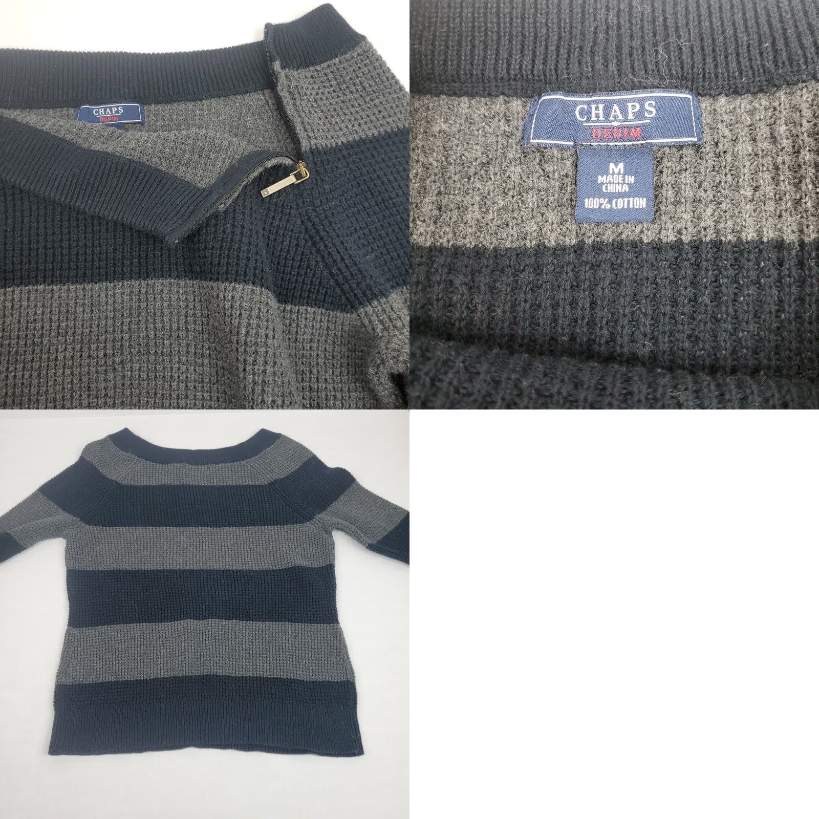 Chaps CHAPS Denim Knit Sweater Black Gray Stripe Shoulder Zip Women's M Pullover Knitted Striped Preppy American Vintage: No Size M / US 6-8 / IT 42-44 - 8 Thumbnail
