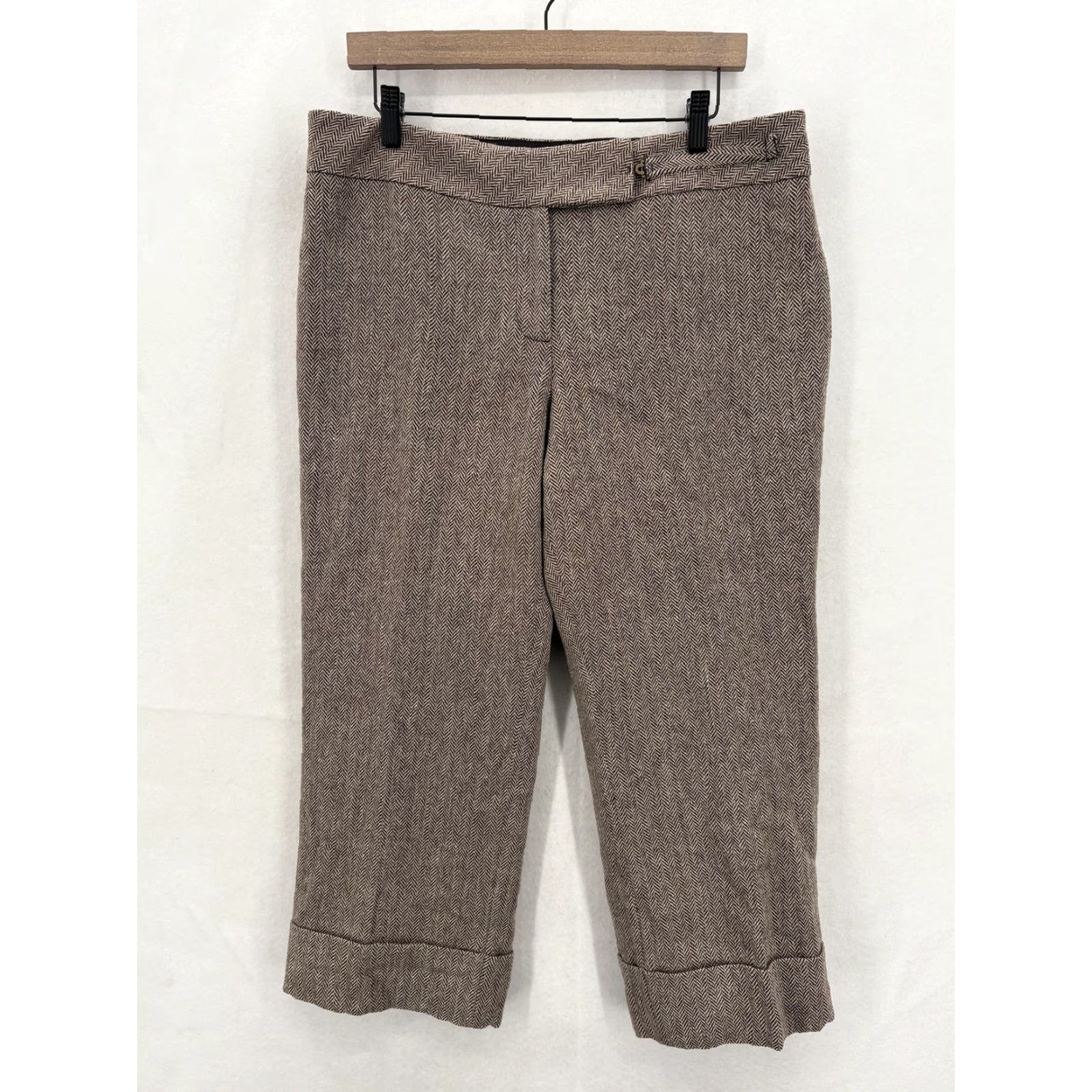 Ann Taylor Ann Taylor LOFT Marisa Cropped Dress Pants Womens 12 Brown Wool Herringbone Pants Dress Size 34" / US 12 / IT 48 - 2 Thumbnail