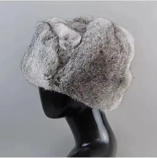 Other Size XL Warm Natural Rabbit Fur Bomber Hat With Earflaps Size ONE SIZE - 7 Thumbnail