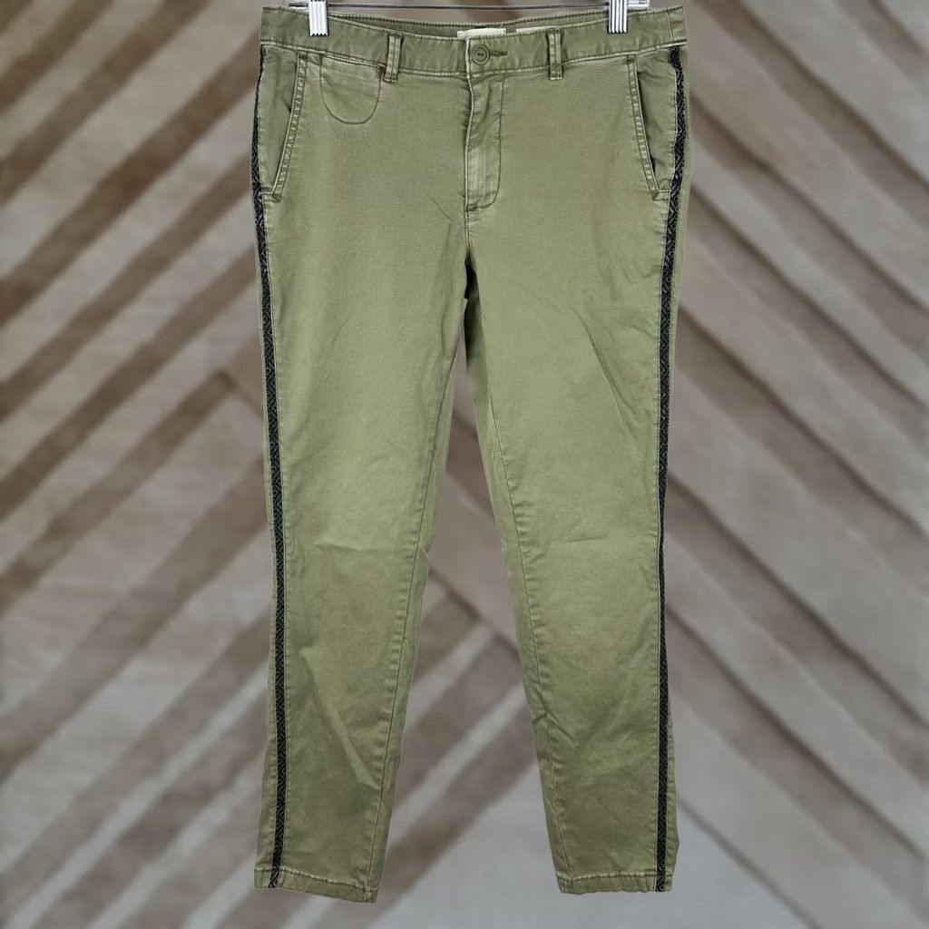 Anthropologie Anthropologie Chino Pants Olive Green Relaxed Stretch Twill Tuxedo Stripe Size 29 Womens Size 29" - 1 Thumbnail