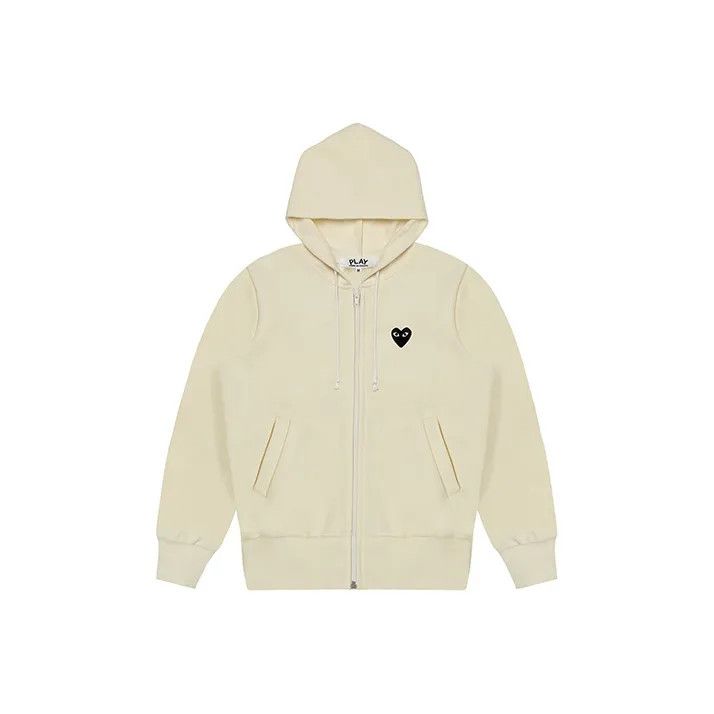 Comme des Garcons Play Cream Hoodie with Heart Logo 0079