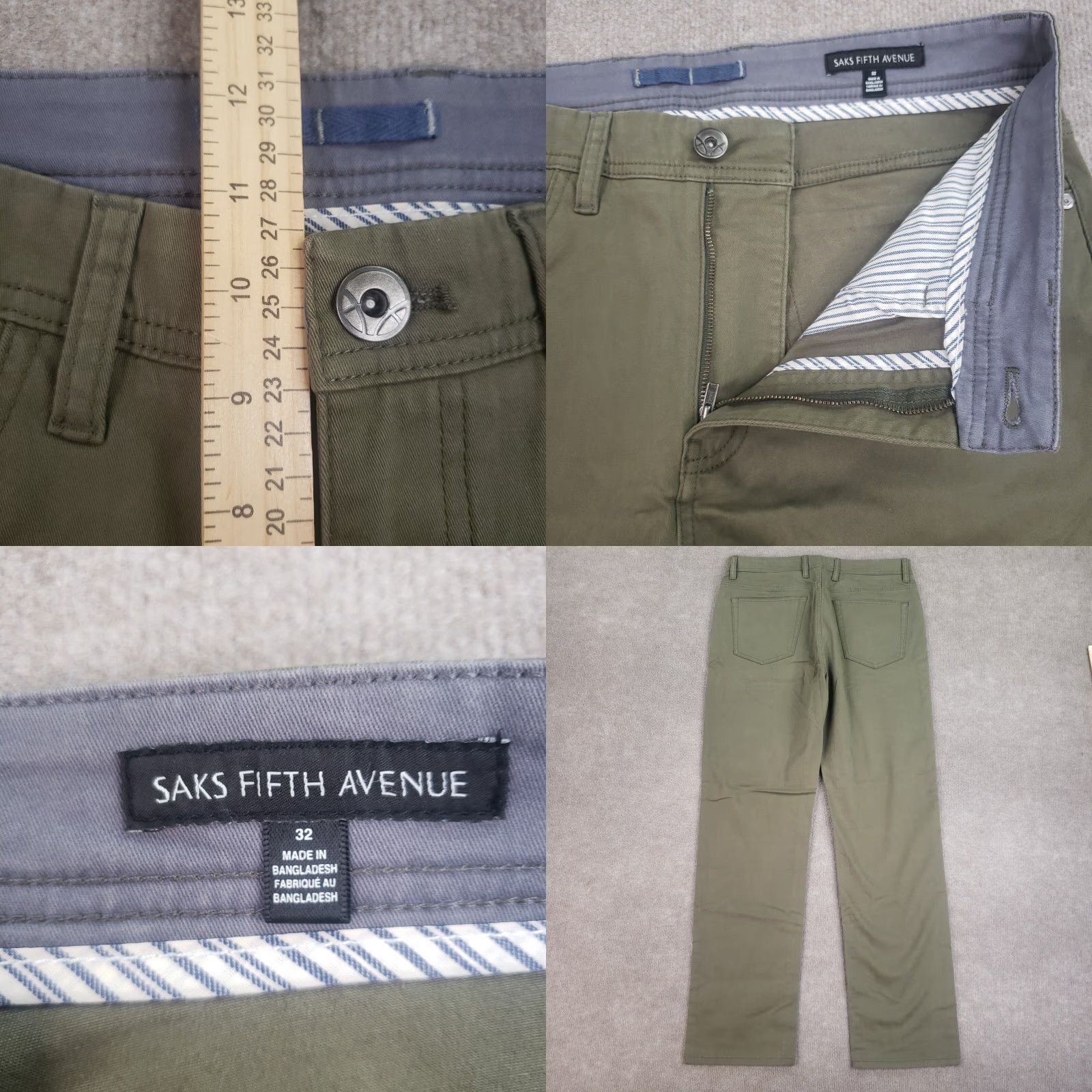 Saks Fifth Avenue Saks Fifth Avenue Men's Green Chino Pants 32x31 Straight Leg Stretch Size US 32 / EU 48 - 8 Thumbnail