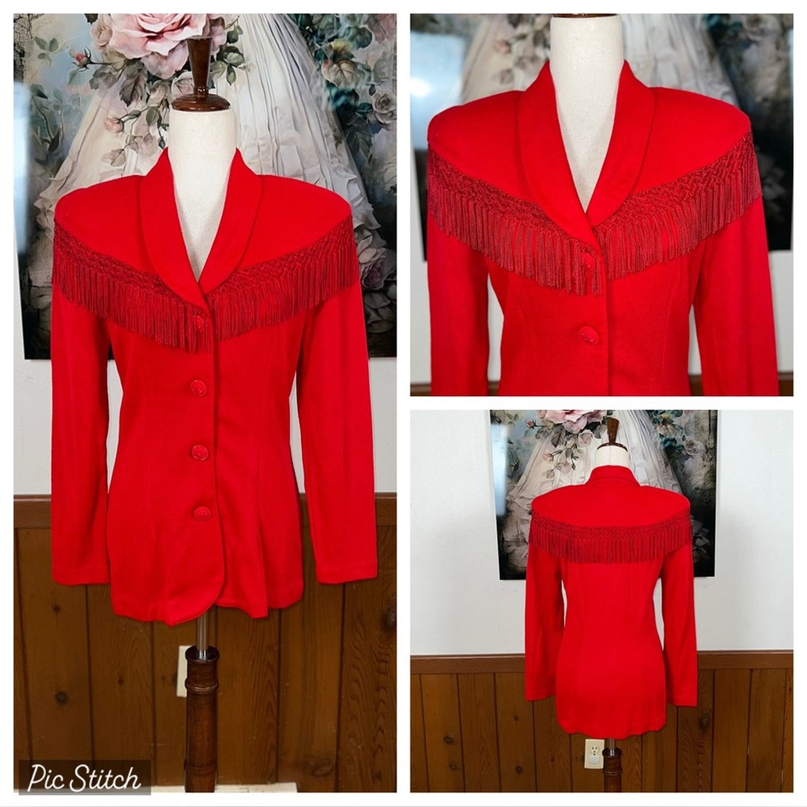 Vintage Funky Vintage 1980s D’Knits Red Fringed Blazer! Size M / US 6-8 / IT 42-44 - 1 Thumbnail