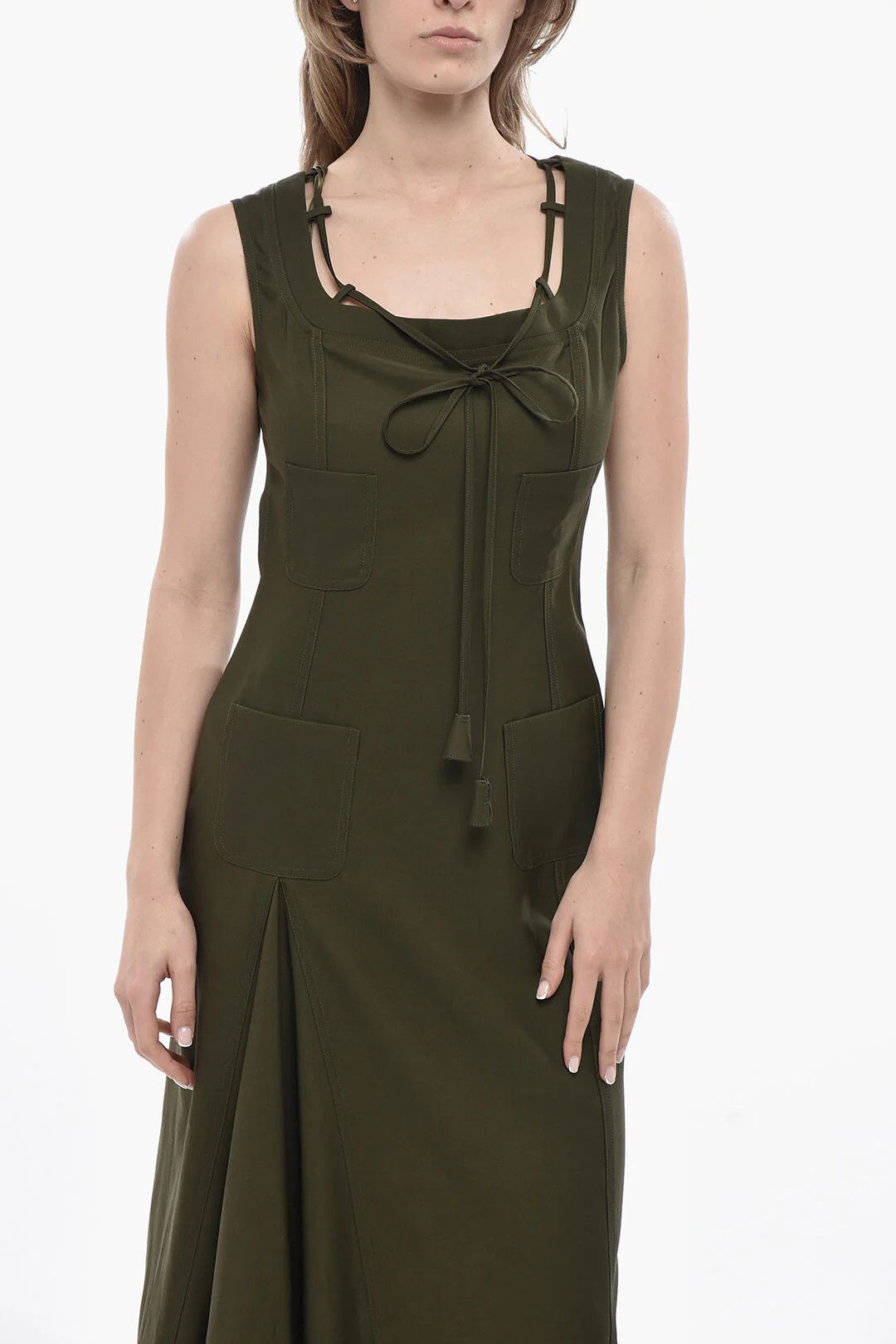 Gucci og1mm0326 Wool Sleeveless Dress in Military Green Size M / US 6-8 / IT 42-44 - 4 Thumbnail