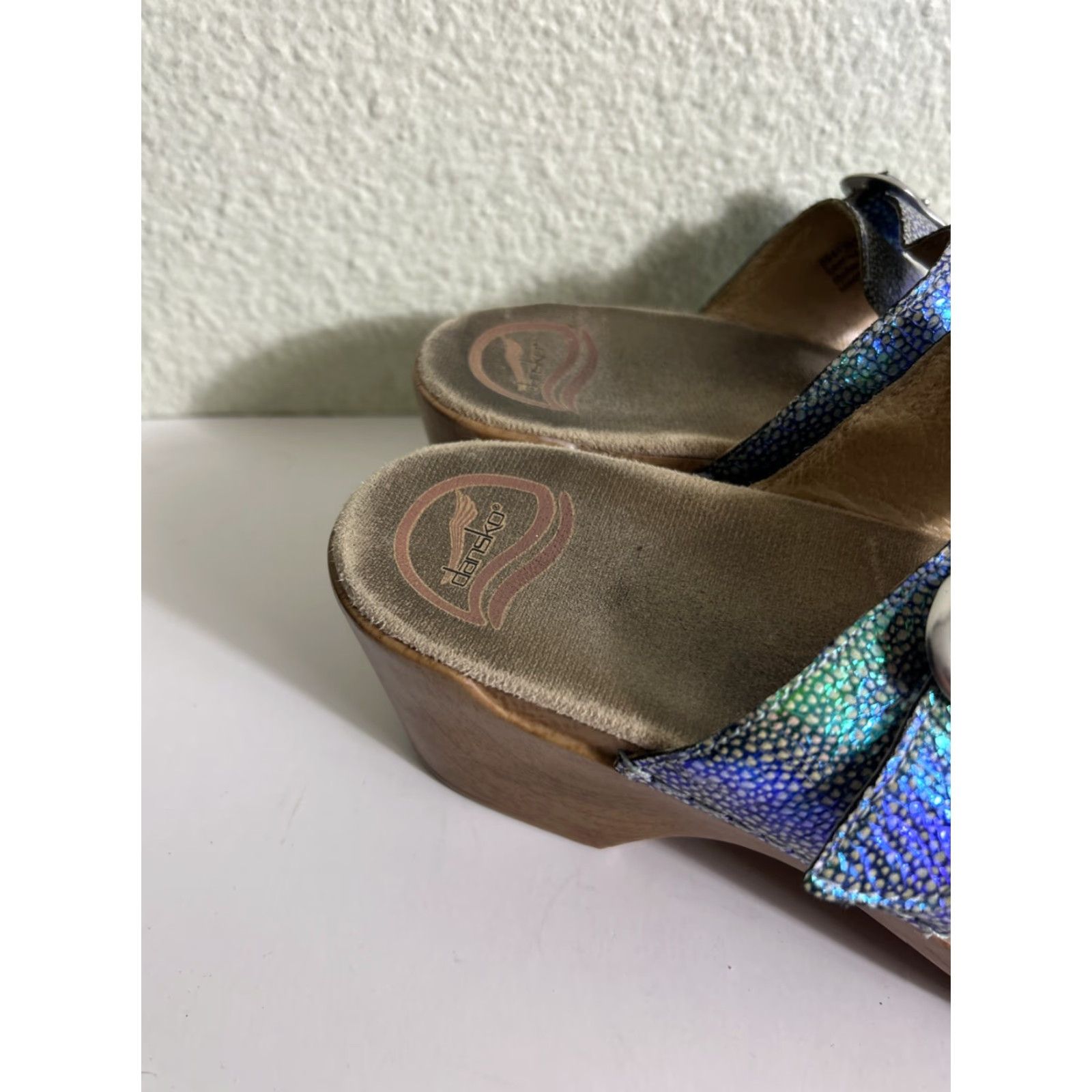 Dansko VINTAGE Dansko Sandal Sophie Blue Iridescent Double Strap Clog Sandals 41 US 11 Women Straps Leather Slip-On Size US 11 / IT 41 - 4 Thumbnail