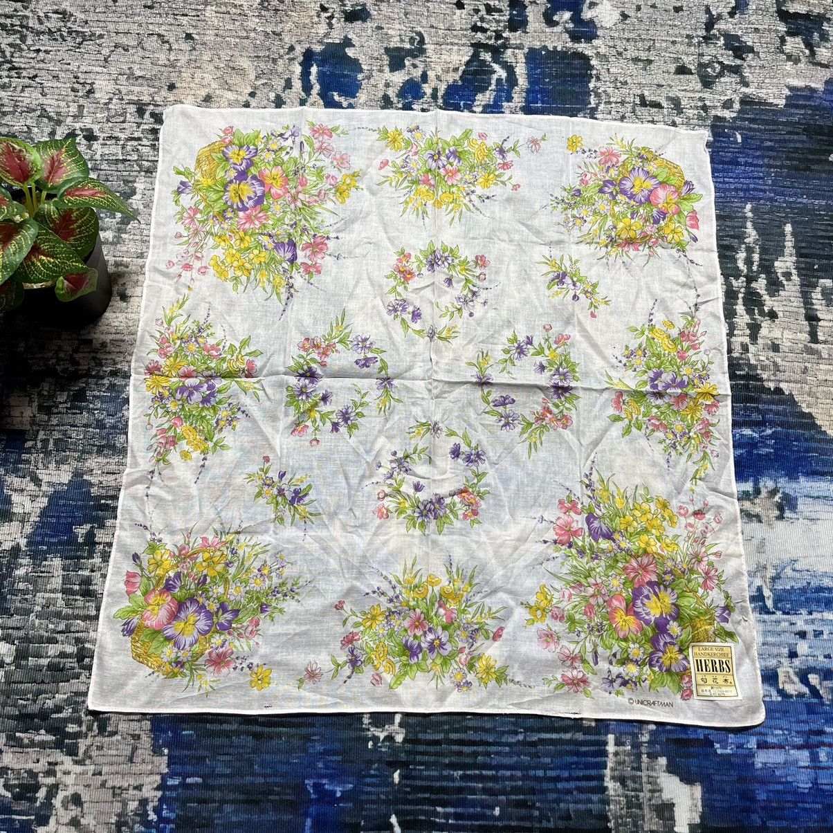 Designer × Japanese Brand × Vintage 🔥Vintage Unicraftman Herbs Flower design Handkerchief Size ONE SIZE - 4 Thumbnail
