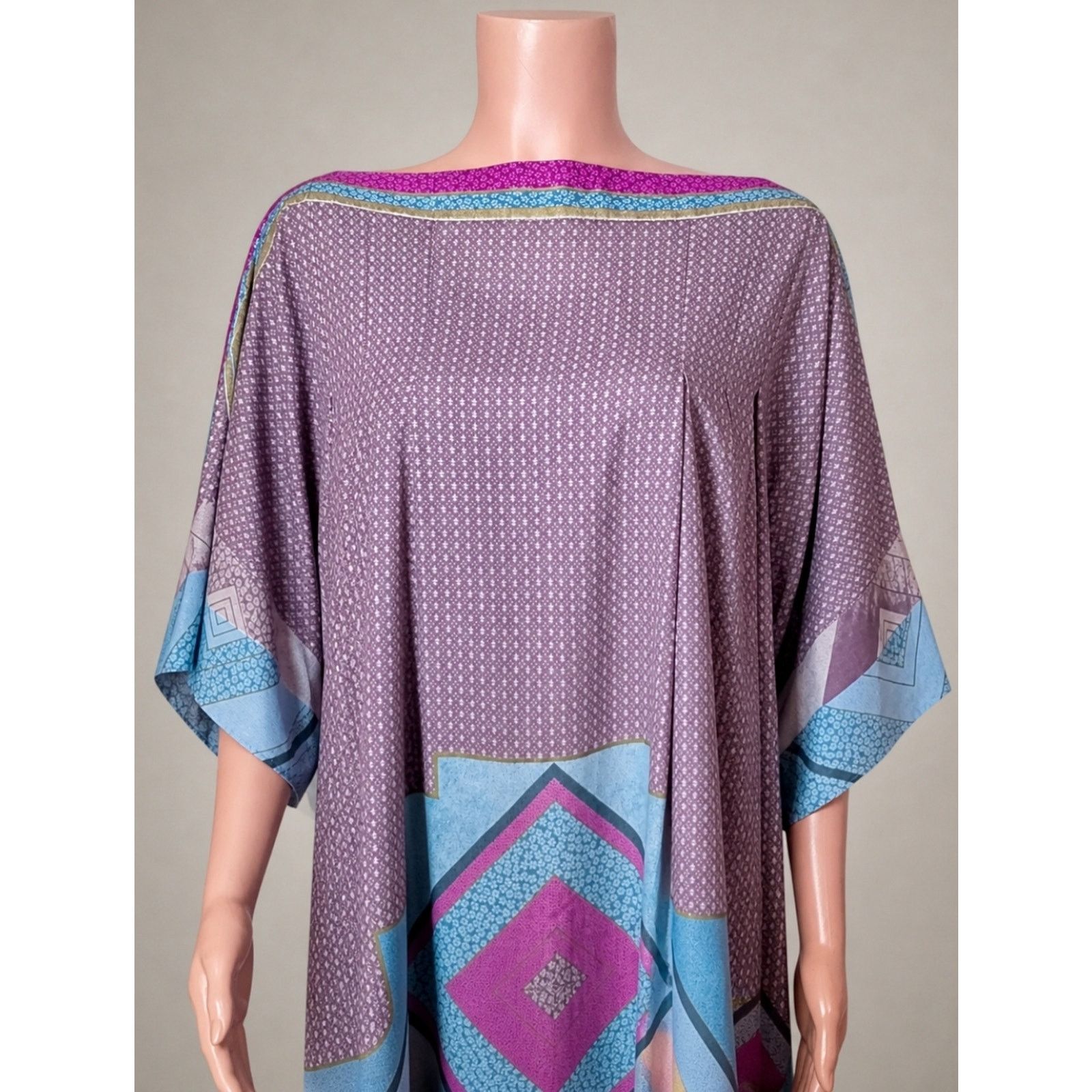 Vintage Gottex 70s Purple Geometric Kaftan Dress Blue & Magenta S Size S / US 4 / IT 40 - 3 Thumbnail
