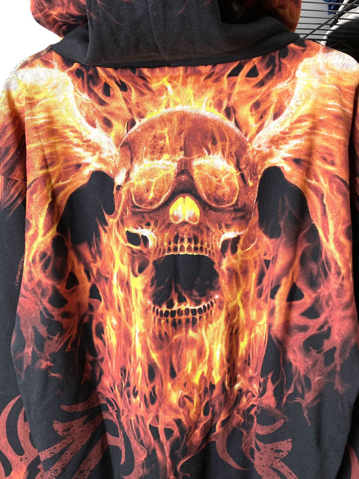 Vintage Vintage Spiral Full Print Flame Skull Hoodie Megadeth Korn Size US L / EU 52-54 / 3 - 9 Thumbnail