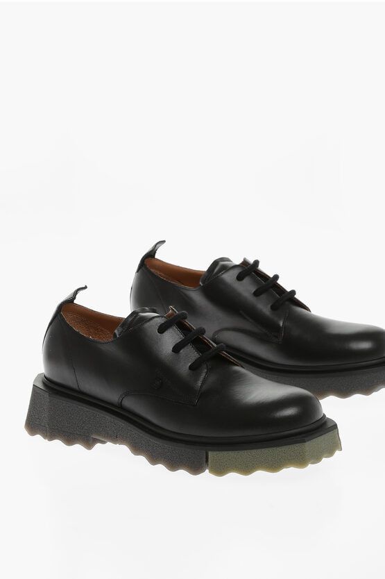 image of Off White Brushed Leather Sponge Derby Shoes, Men's (Size 11)