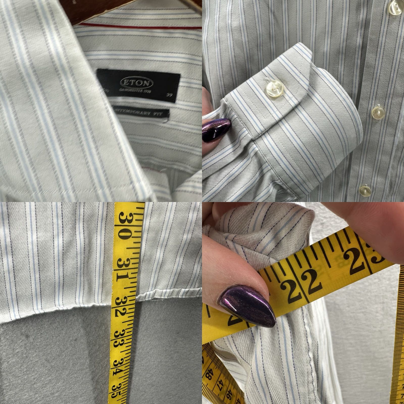 Eton Etón Dress Shirt Mens 15.5 39 Contemporary Twill Gray Striped Blue Gray Size 40R - 8 Thumbnail