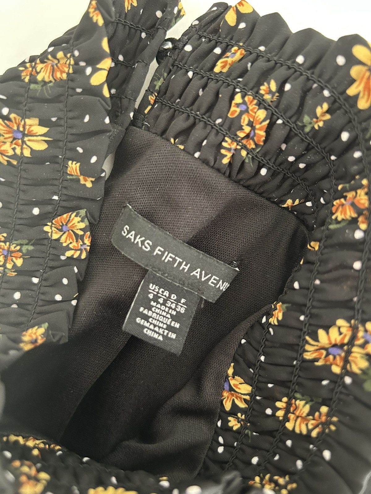 Saks Fifth Avenue Saks Fifth Avenue Black Floral Smocked Midi Dress – Size 4 Size S / US 4 / IT 40 - 3 Thumbnail
