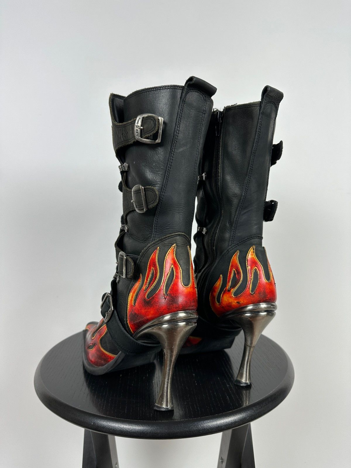 New Rock New Rock Flames Leather Heels Boots Y2K Size US 9 / IT 39 - 4 Thumbnail